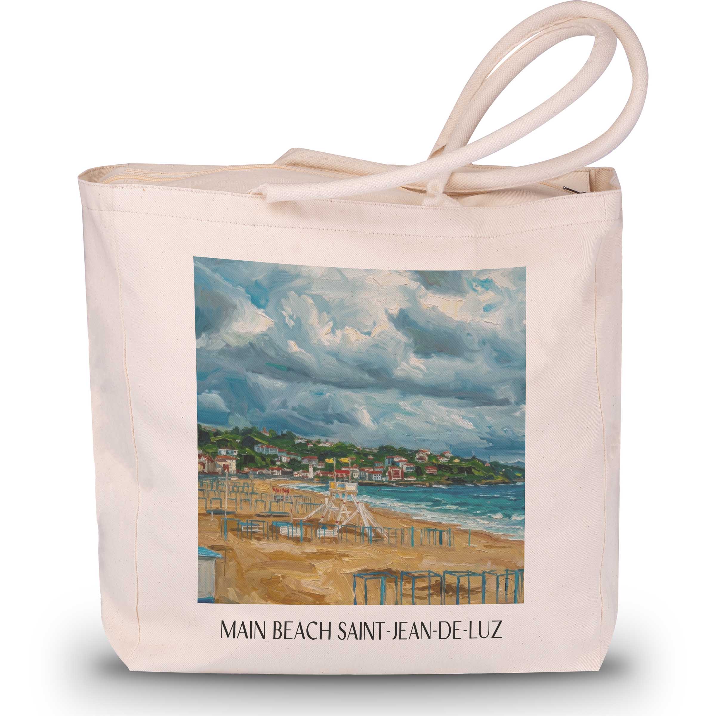 Grande Plage Saint-Jean-de-Luz Shopping Tasche - Pays Basque - Frankreich Tote Bag - Einkaufstasche im Ölgemälde Stil