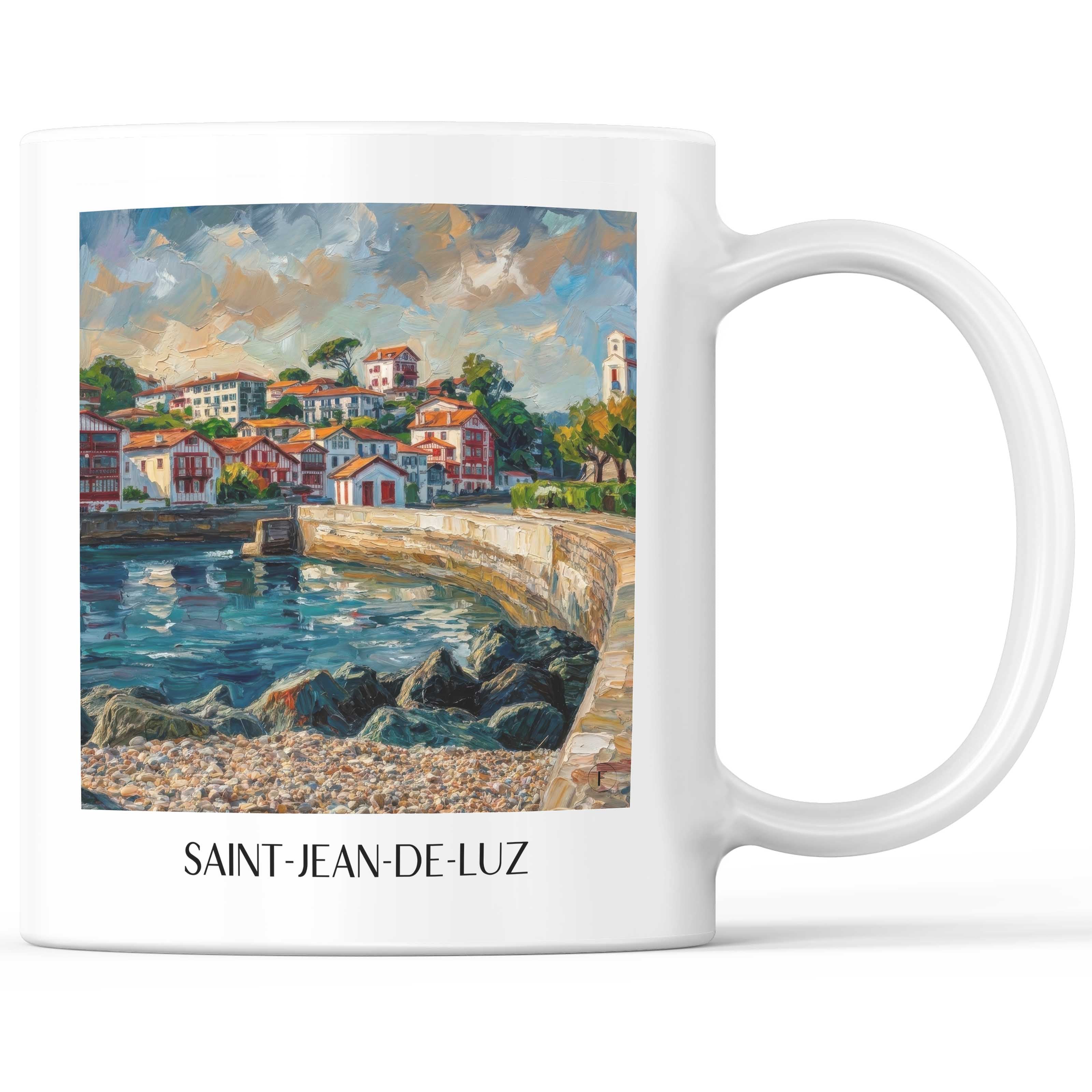 Saint-Jean-de-Luz Kaffeebecher - Pays Basque - Frankreich Becher - Kaffeetasse im Ölgemälde Stil
