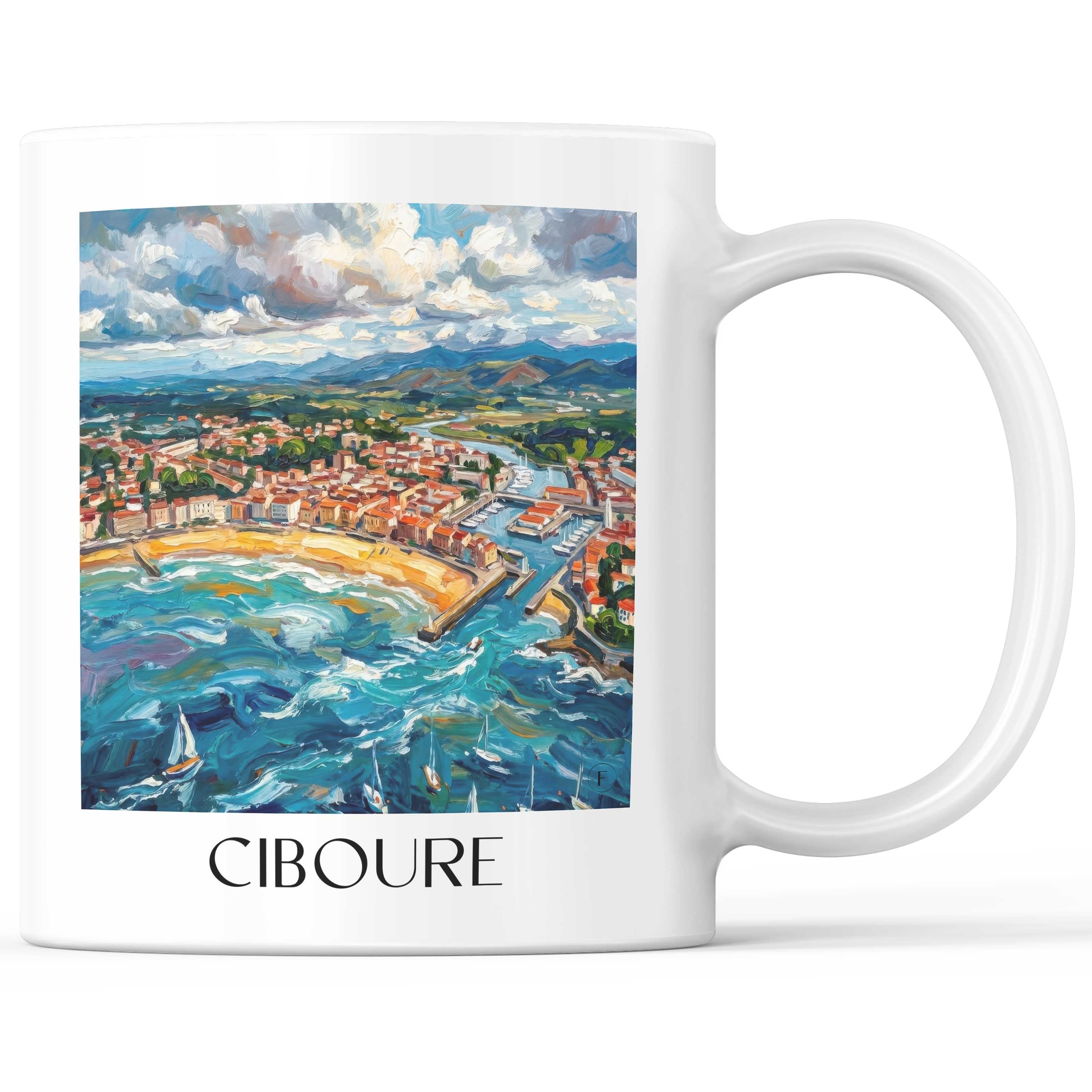 Ciboure Kaffeebecher - Pays Basque - Frankreich Becher - Kaffeetasse im Ölgemälde Stil