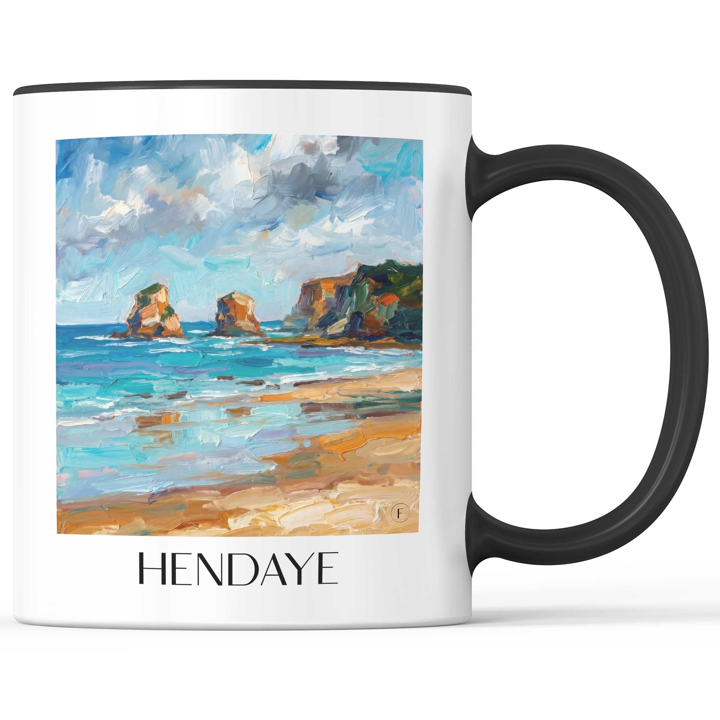 Hendaye Kaffeebecher - Pays Basque - Frankreich Becher - Kaffeetasse im Ölgemälde Stil
