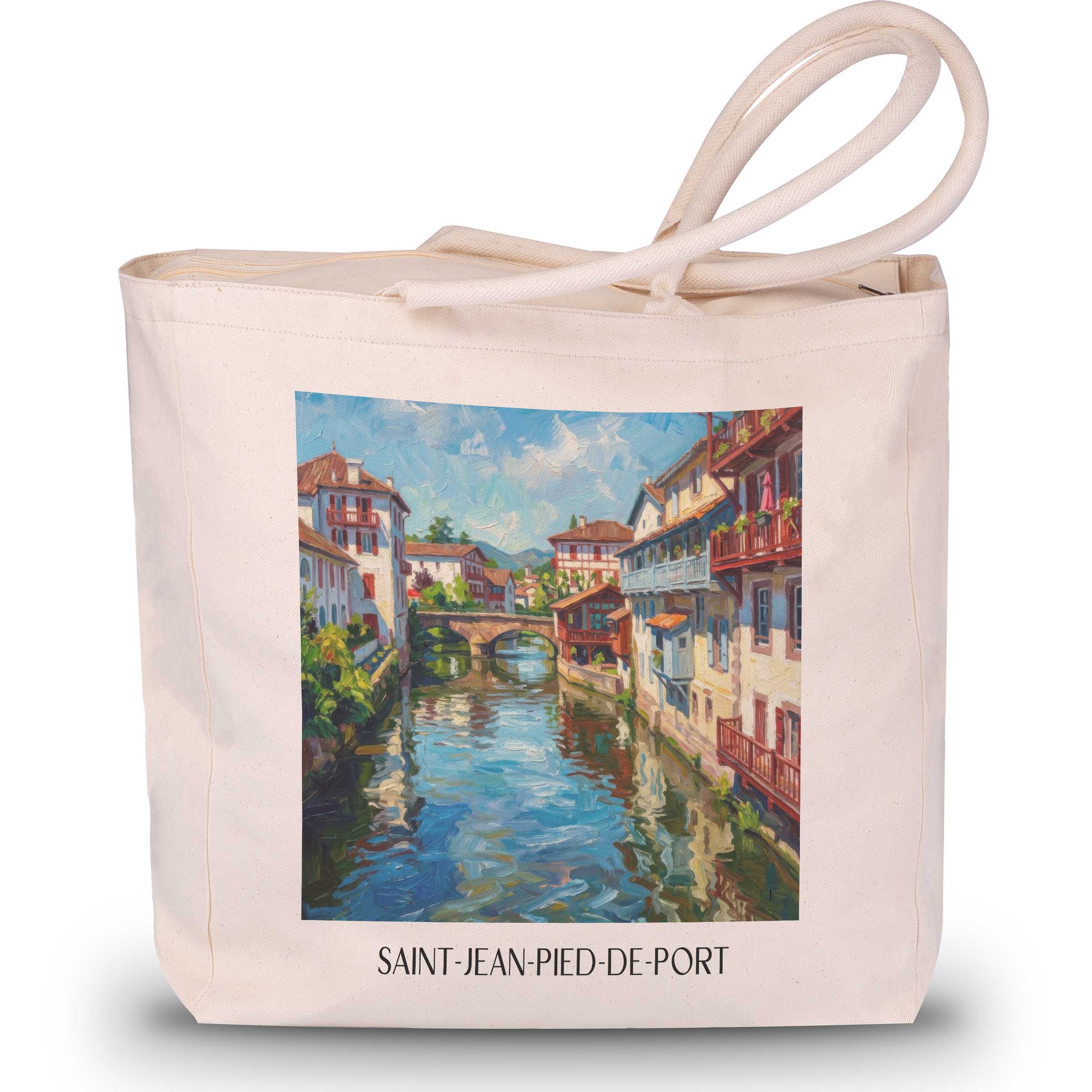 saint-jean-pied-de-port-pays-basque-frankreich-einkaufstasche-oil-painting-oelgemaelde