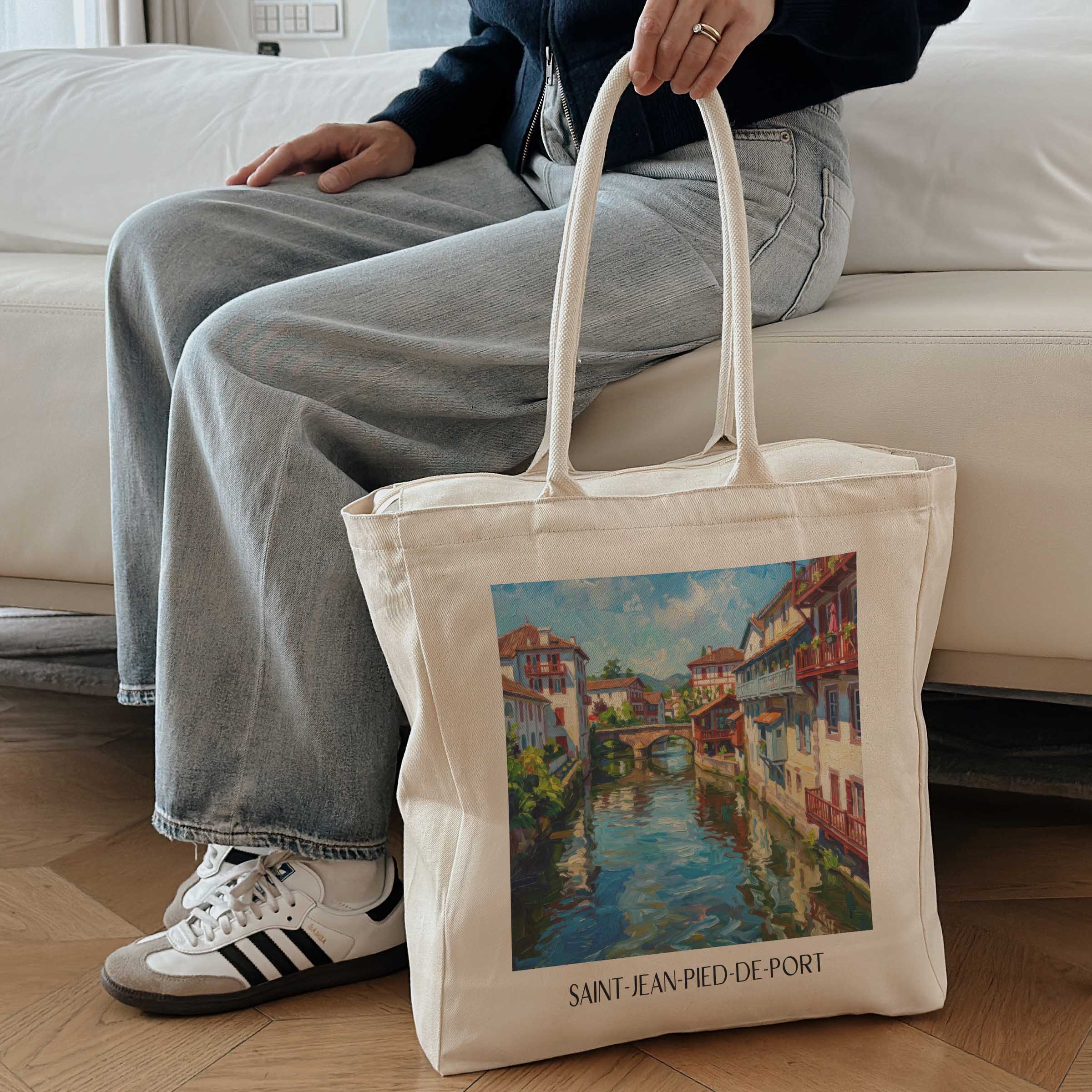 saint-jean-pied-de-port-pays-basque-frankreich-einkaufstasche-oil-painting-oelgemaelde