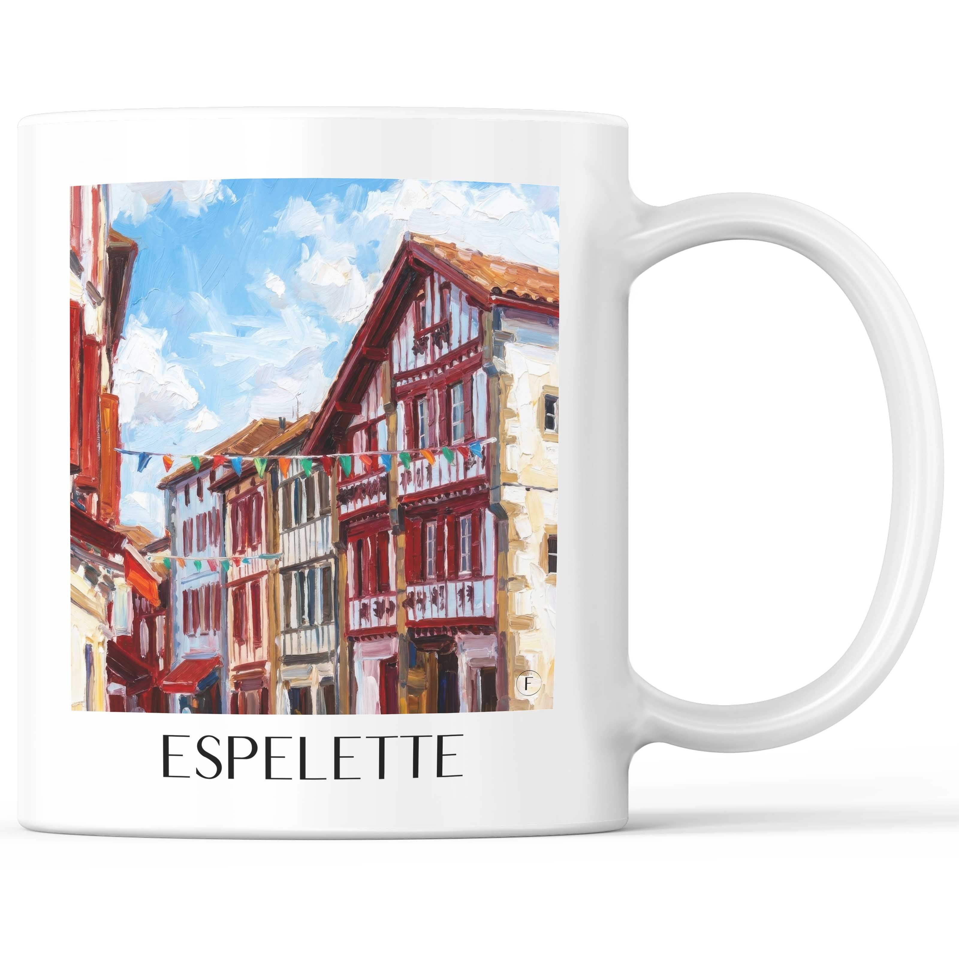 Espelette Kaffeebecher - Pays Basque - Frankreich Becher - Kaffeetasse im Ölgemälde Stil