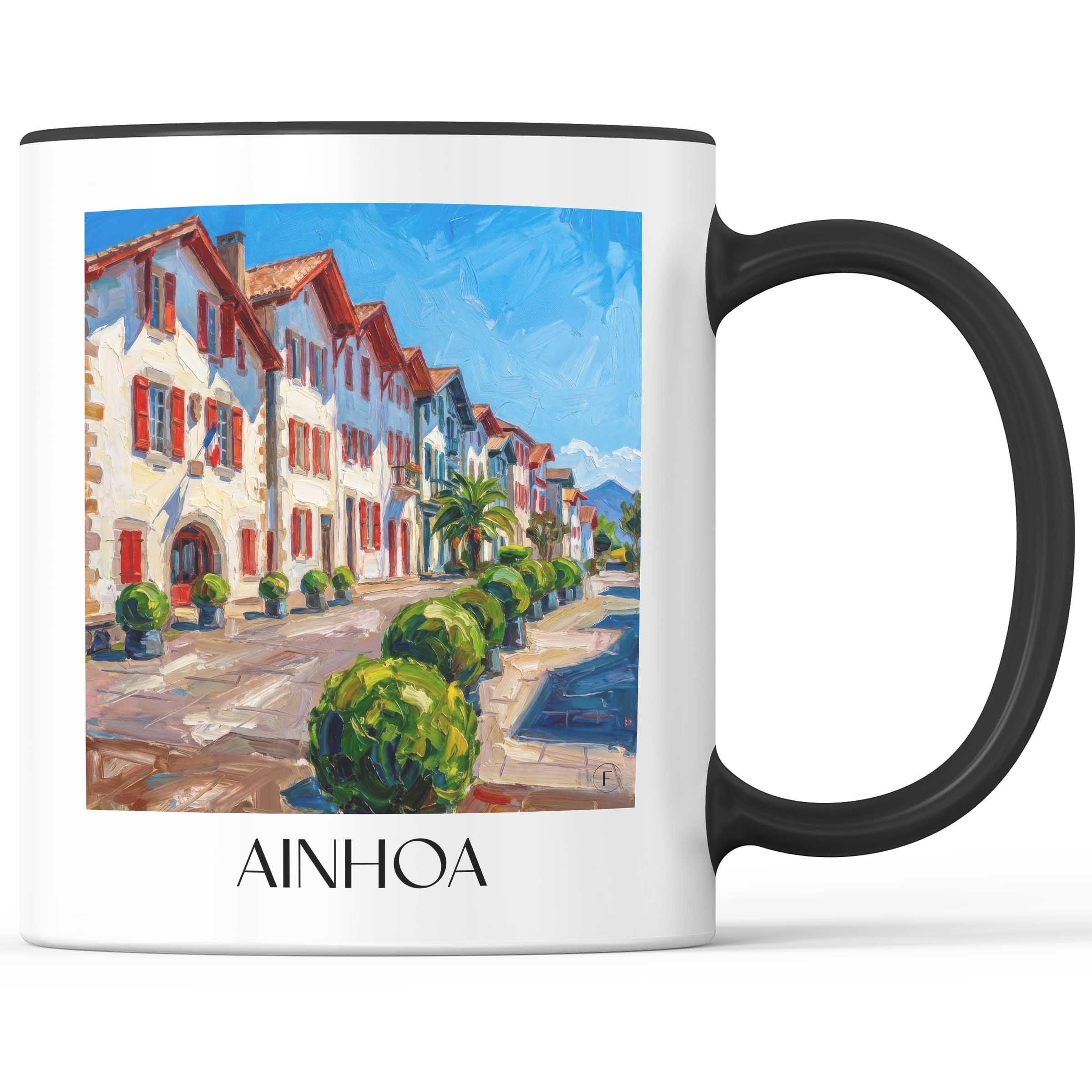 Ainhoa Kaffeebecher - Pays Basque - Frankreich Becher - Kaffeetasse im Ölgemälde Stil