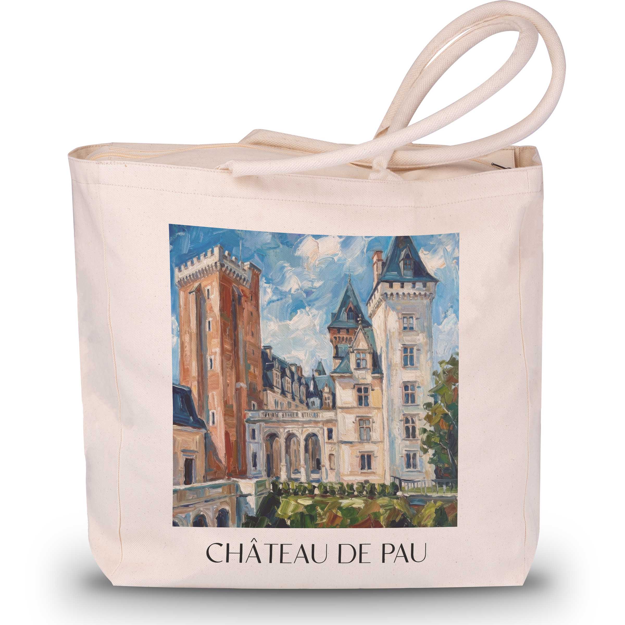 château-de-pau-béarn-frankreich-einkaufstasche-oil-painting-oelgemaelde