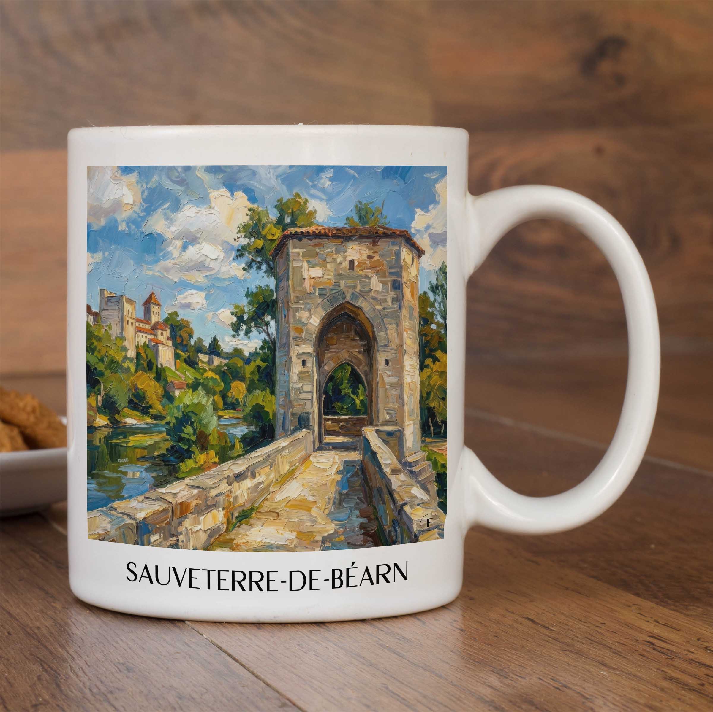 sauveterre-de-béarn-béarn-frankreich-kaffeebecher-oil-painting-oelgemaelde