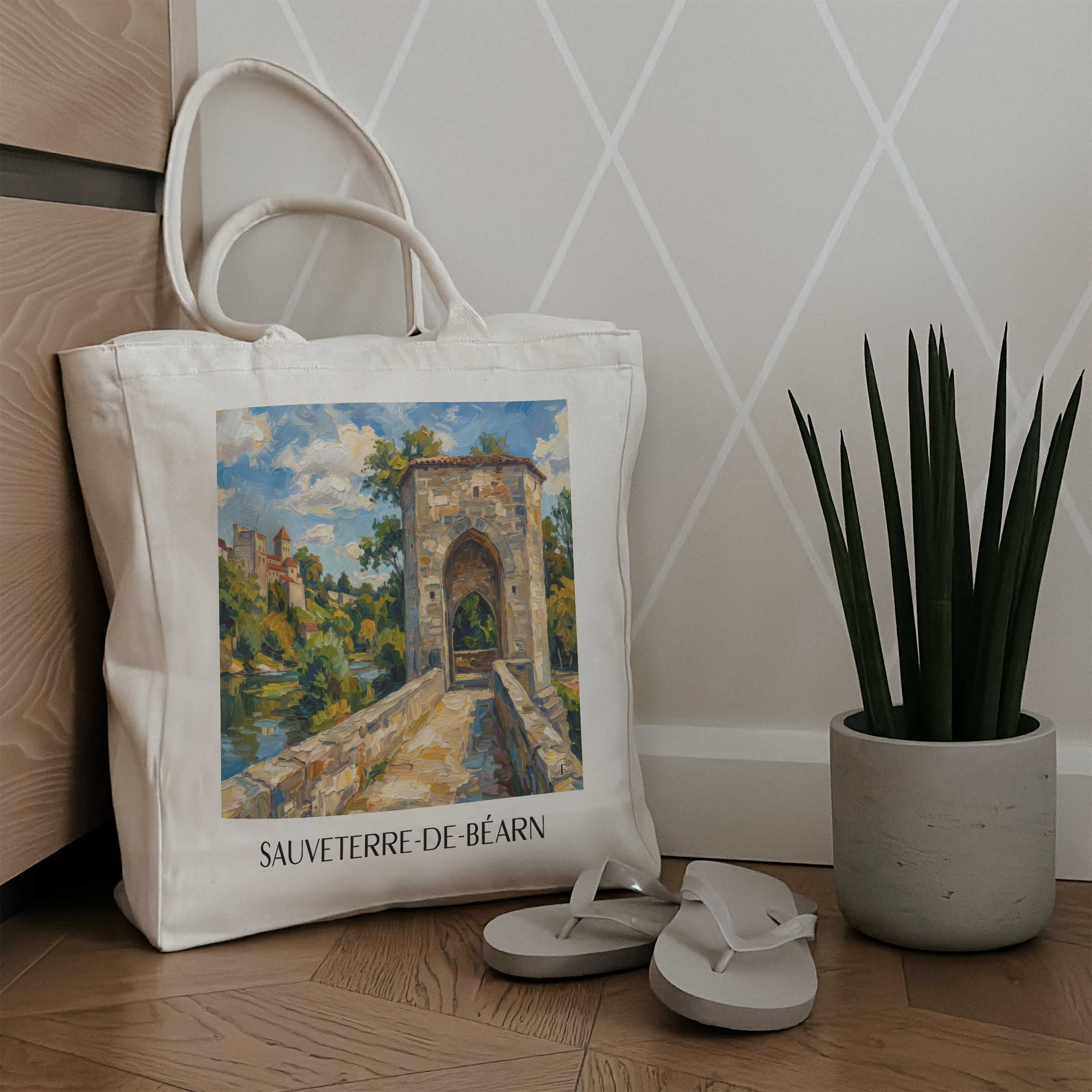 sauveterre-de-béarn-béarn-frankreich-einkaufstasche-oil-painting-oelgemaelde