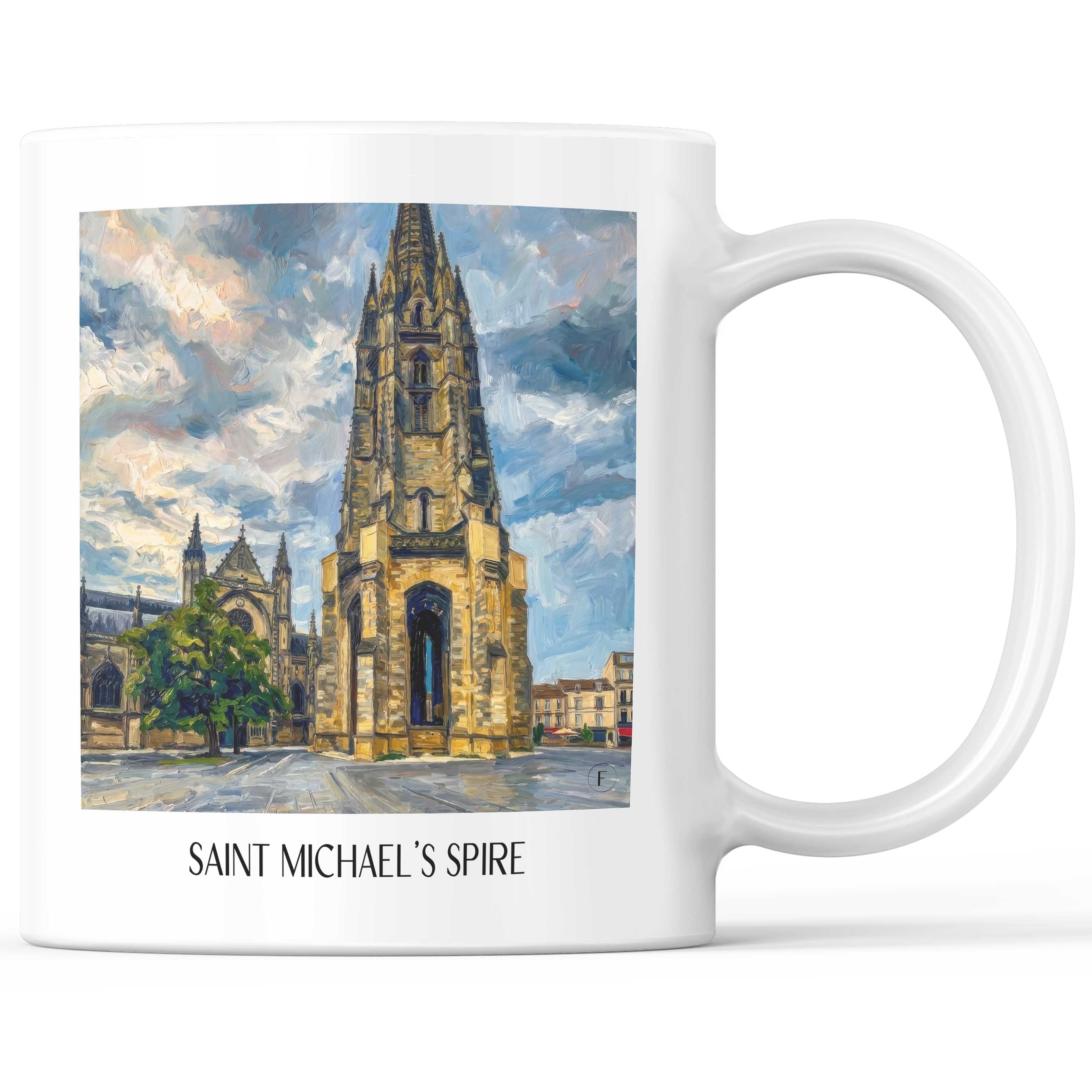 Flèche Saint-Michel Kaffeebecher - Bordeaux - Frankreich Becher - Kaffeetasse im Ölgemälde Stil