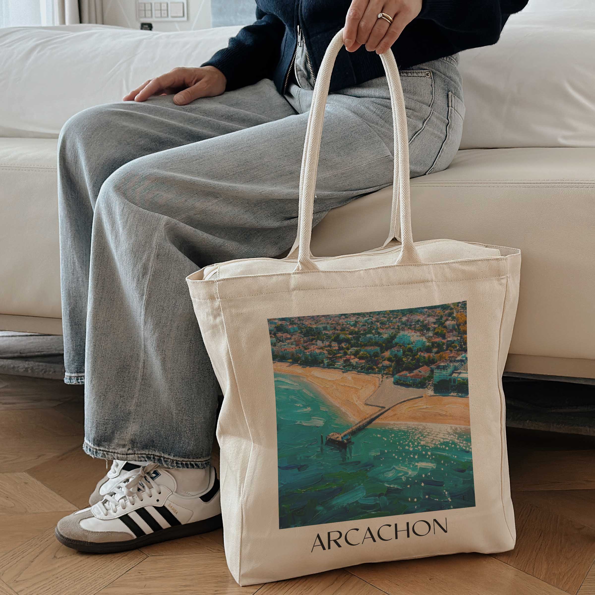 arcachon-gironde-frankreich-einkaufstasche-oil-painting-oelgemaelde