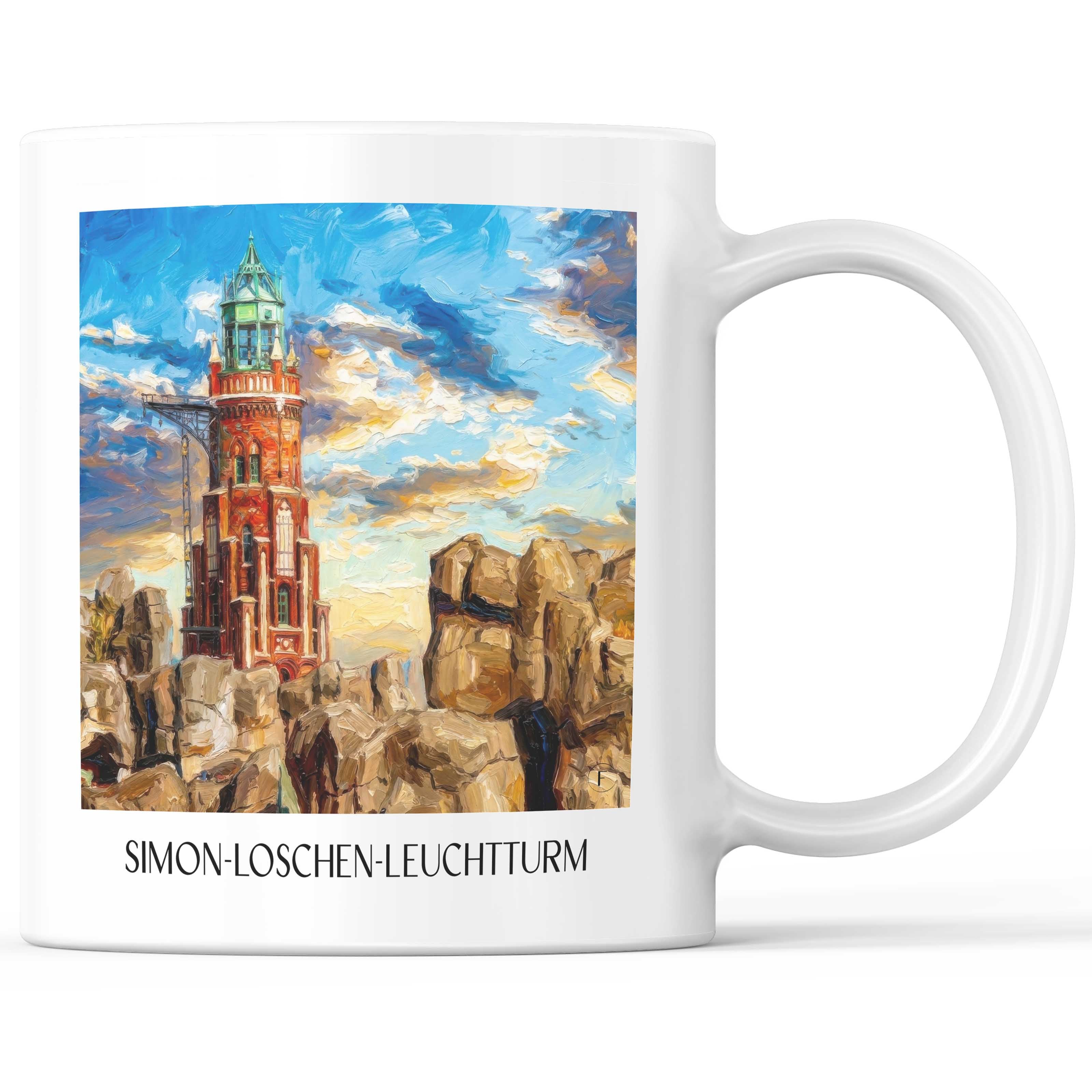 Simon-Loschen-Leuchtturm Kaffeebecher - Bremerhaven - Deutschland Becher - Kaffeetasse im Ölgemälde Stil