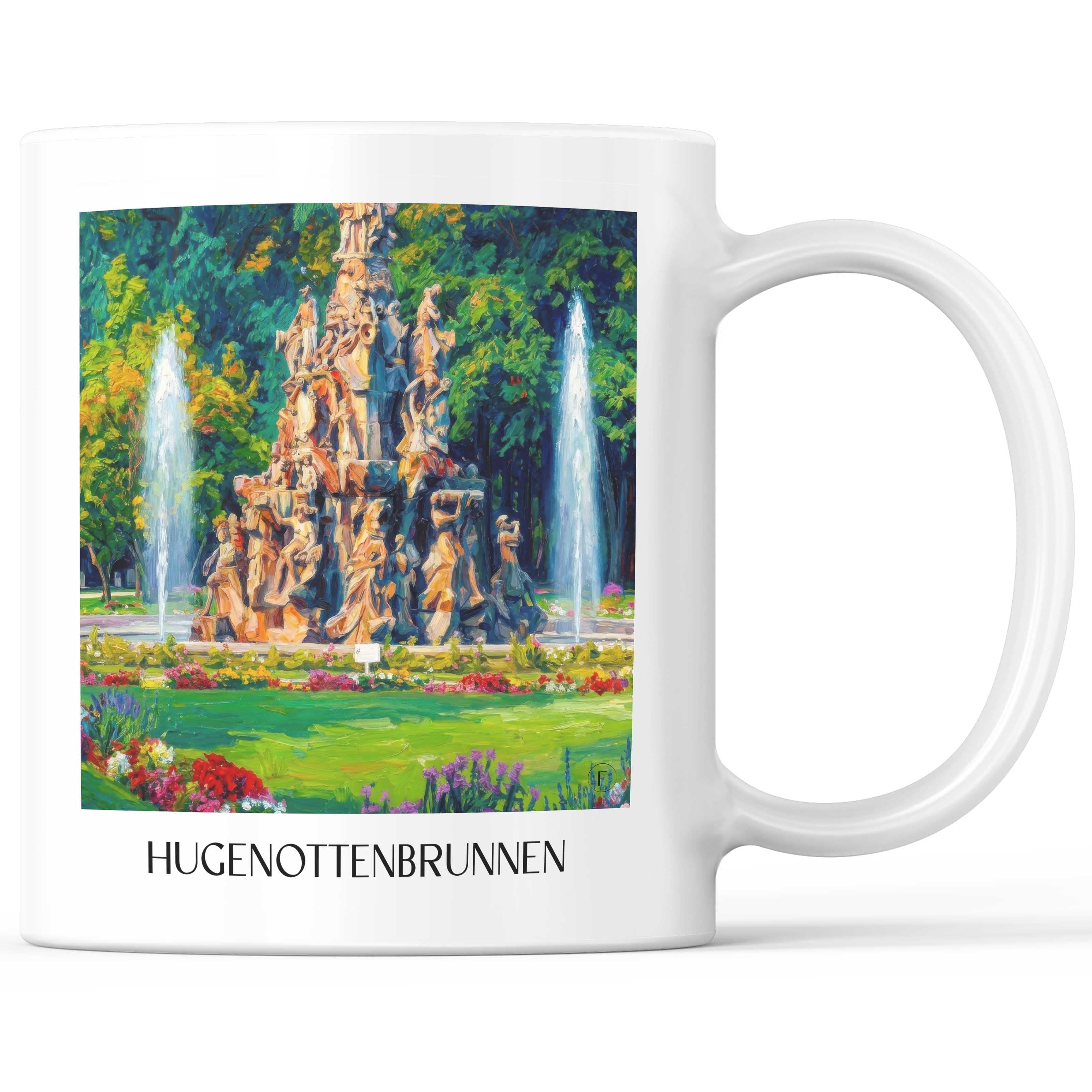 Hugenottenbrunnen Kaffeebecher - Erlangen - Deutschland Becher - Kaffeetasse im Ölgemälde Stil