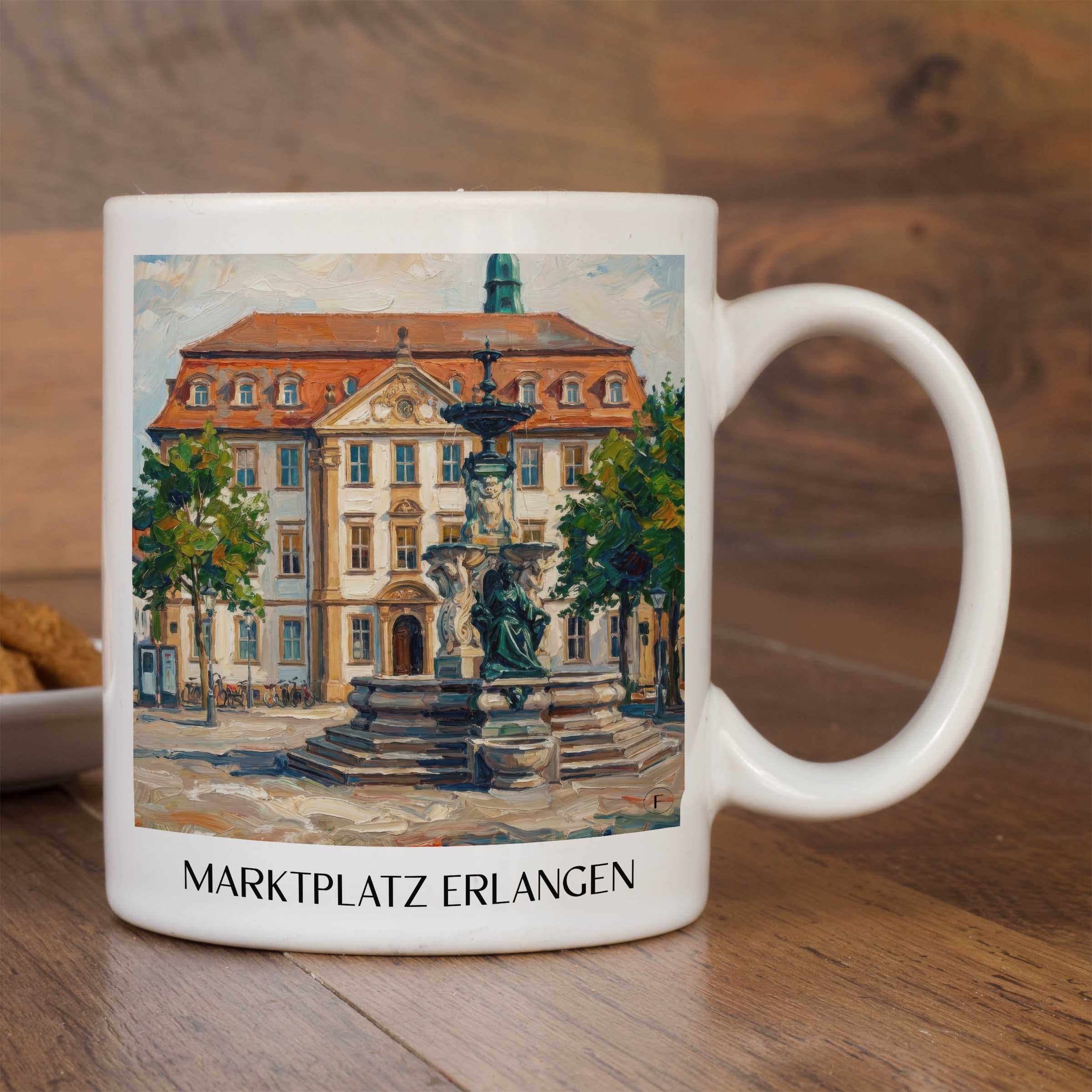 marktplatz-erlangen-deutschland-kaffeebecher-oil-painting-oelgemaelde