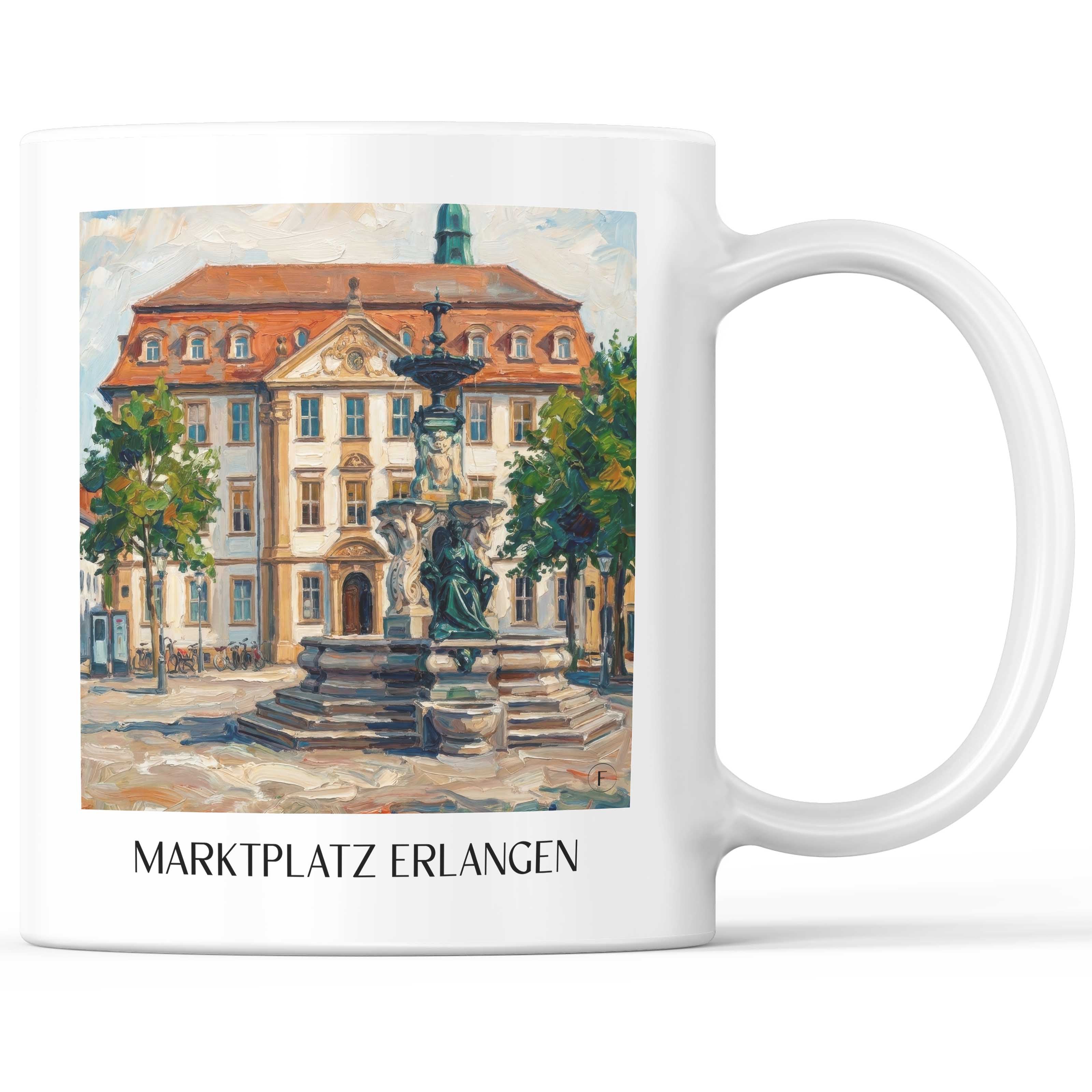 Marktplatz Kaffeebecher - Erlangen - Deutschland Becher - Kaffeetasse im Ölgemälde Stil