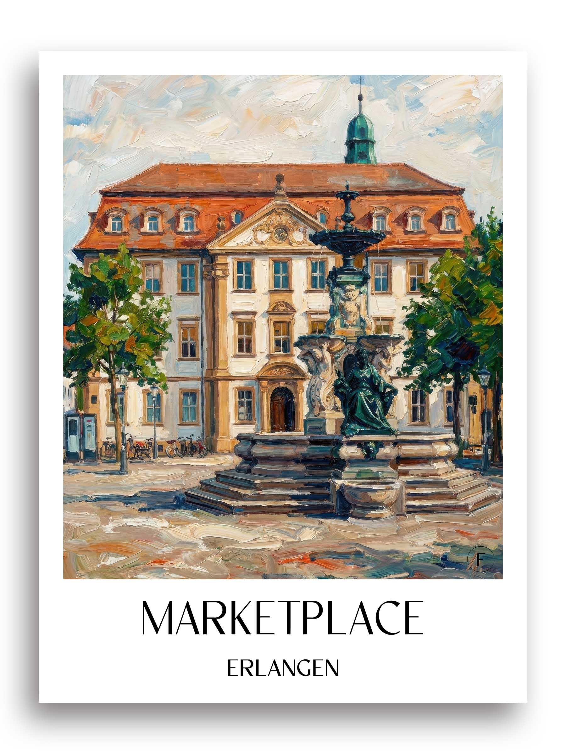 Marktplatz Poster - Erlangen - Deutschland Kunstdruck - Ölgemälde von A4 bis A1