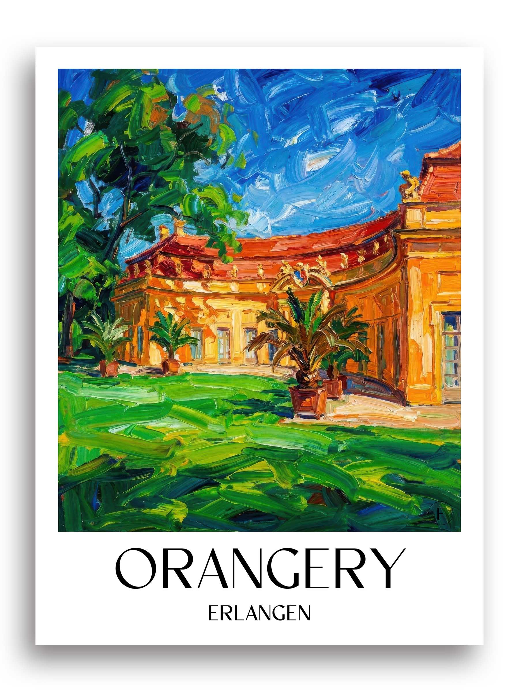 Orangerie Poster - Erlangen - Deutschland Kunstdruck - Ölgemälde von A4 bis A1