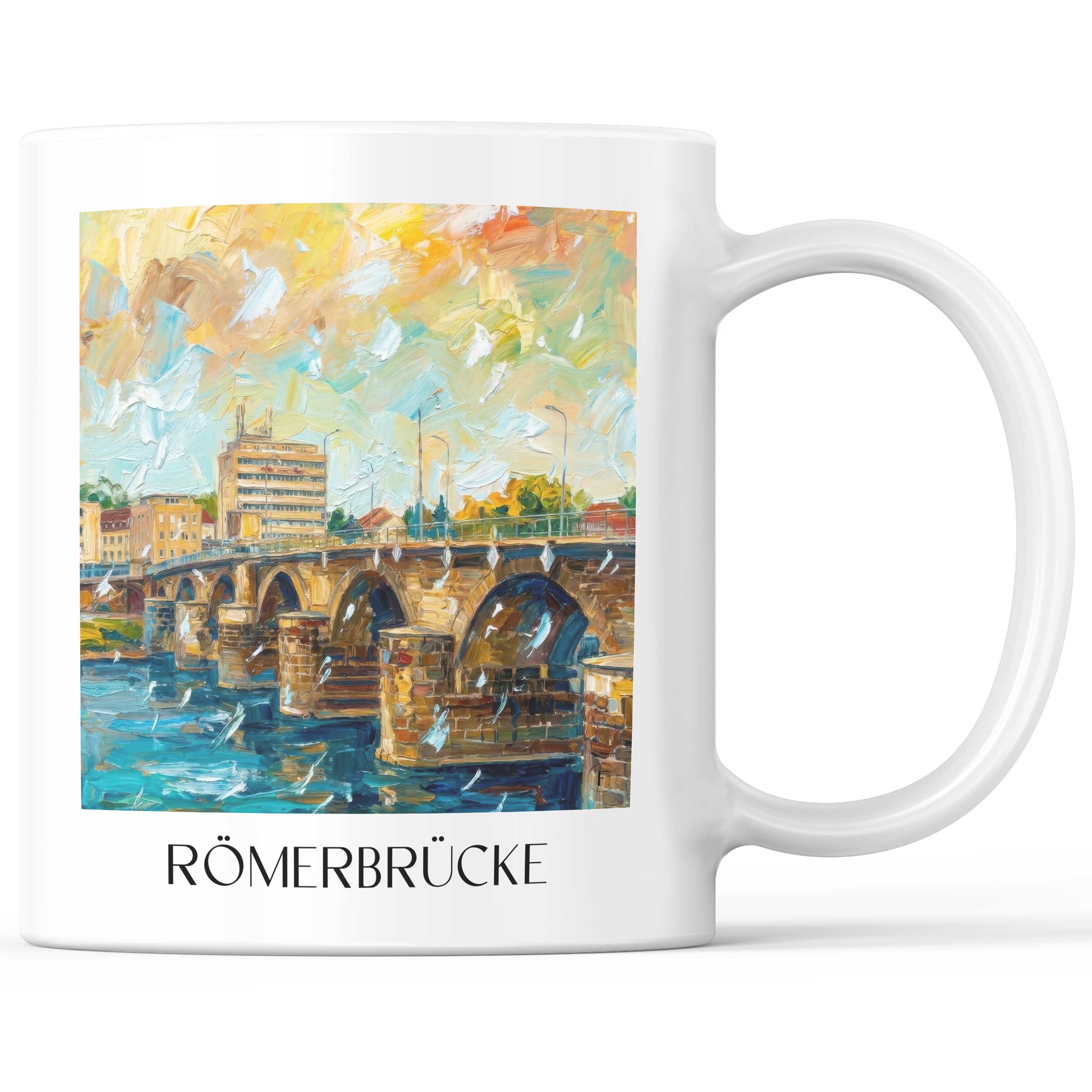 Römerbrücke Kaffeebecher - Trier - Deutschland Becher - Kaffeetasse im Ölgemälde Stil
