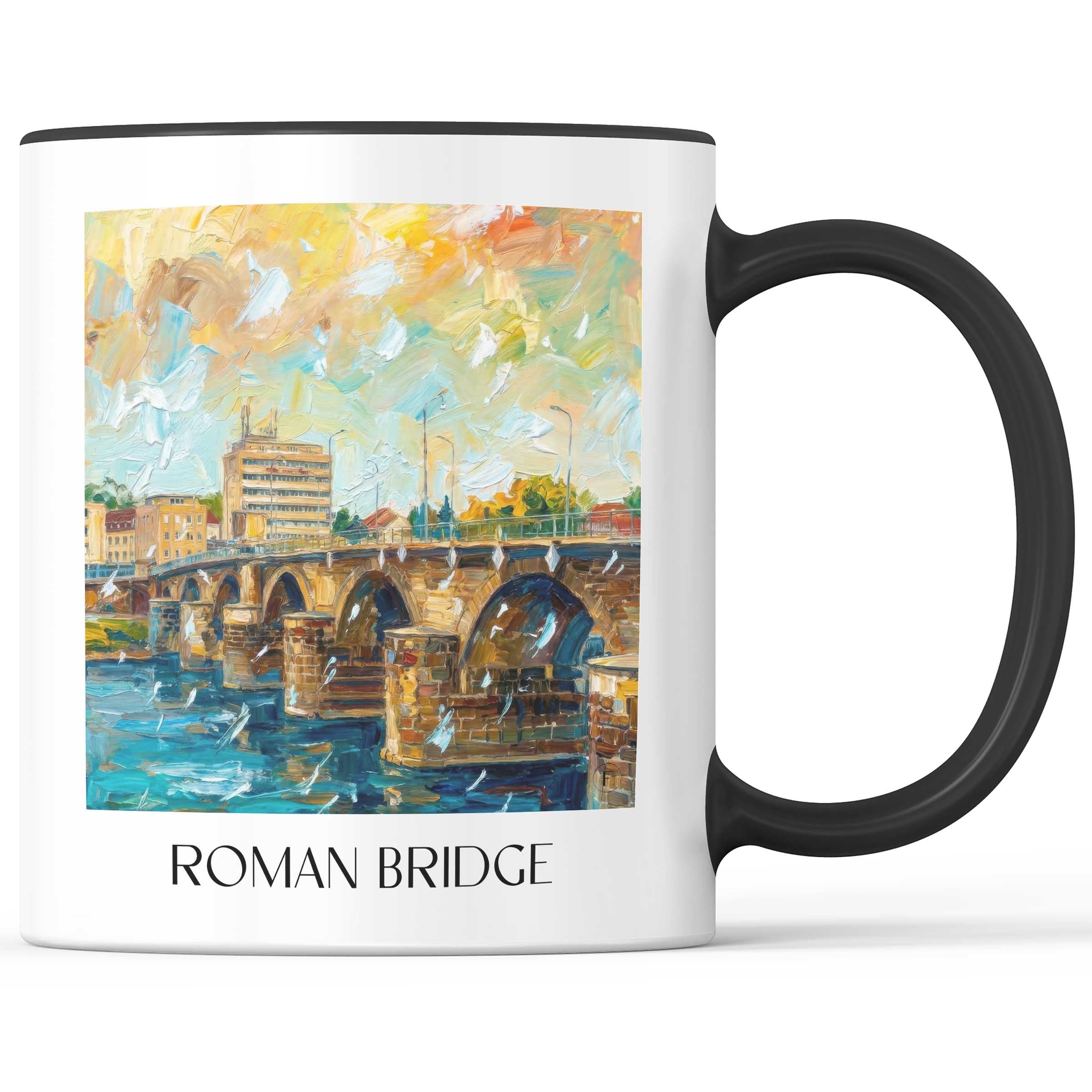 Römerbrücke Kaffeebecher - Trier - Deutschland Becher - Kaffeetasse im Ölgemälde Stil