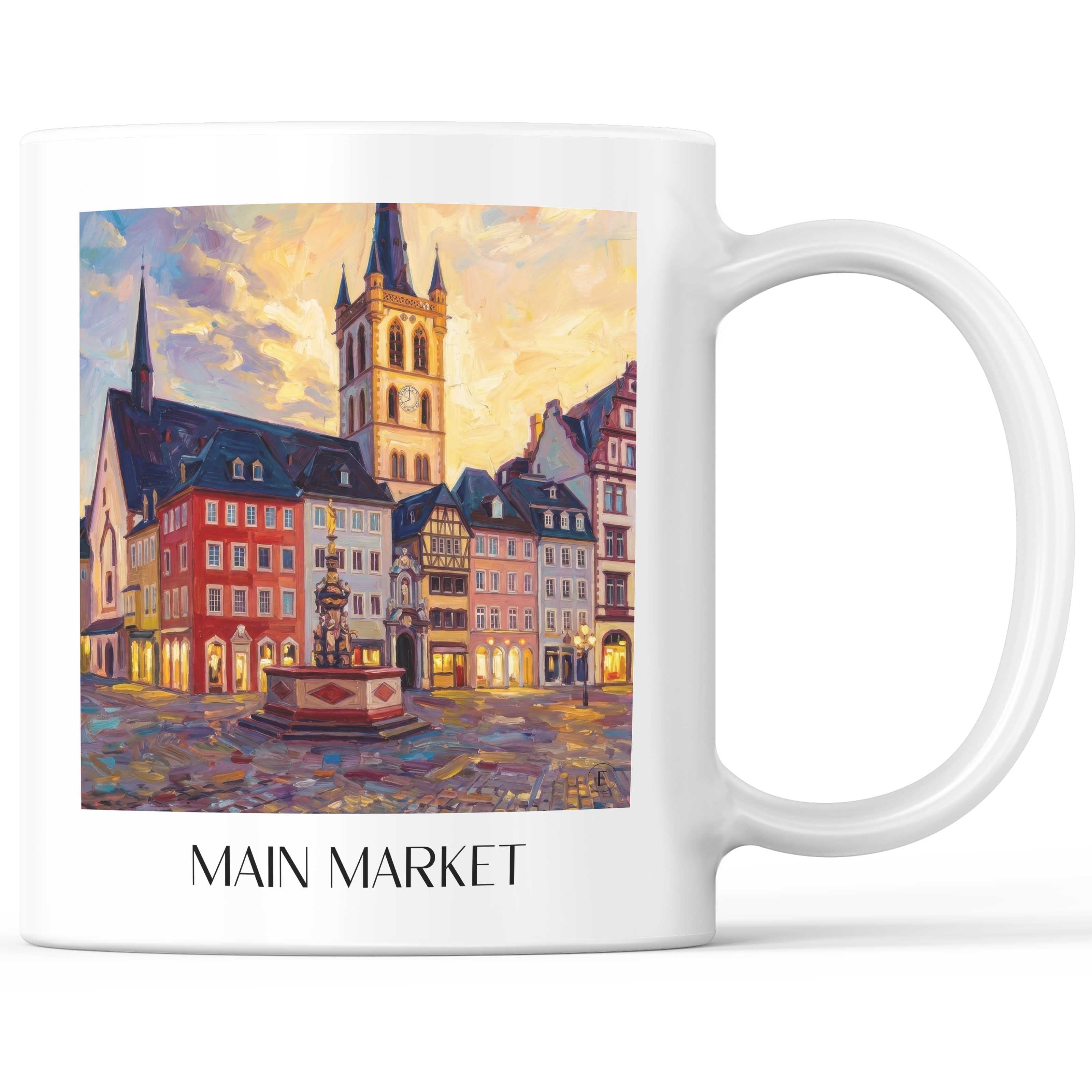Hauptmarkt Kaffeebecher - Trier - Deutschland Becher - Kaffeetasse im Ölgemälde Stil