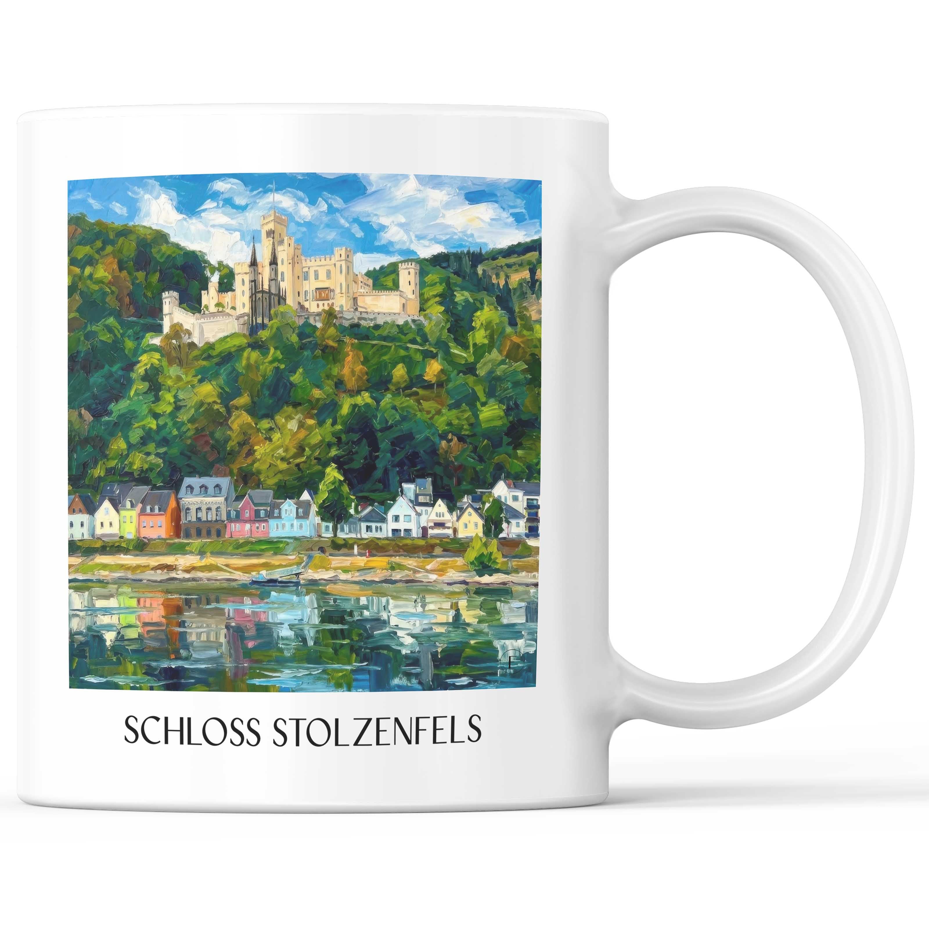 Schloss Stolzenfels Kaffeebecher - Koblenz - Deutschland Becher - Kaffeetasse im Ölgemälde Stil