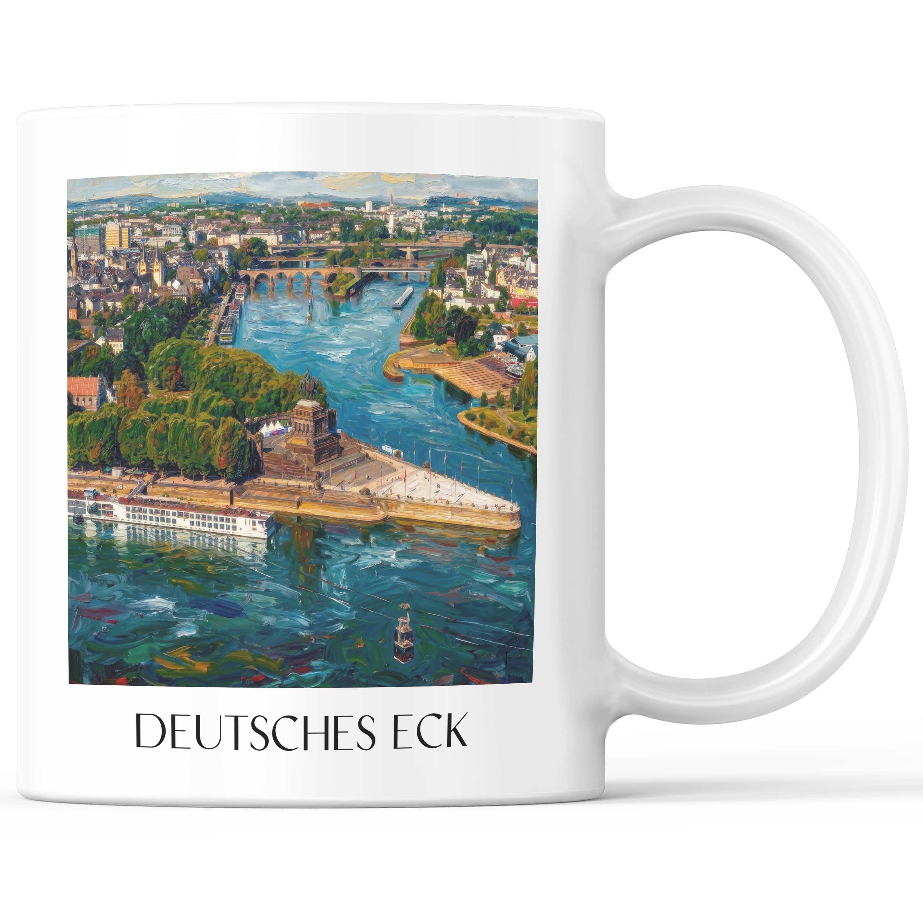 Deutsches Eck Kaffeebecher - Koblenz - Deutschland Becher - Kaffeetasse im Ölgemälde Stil