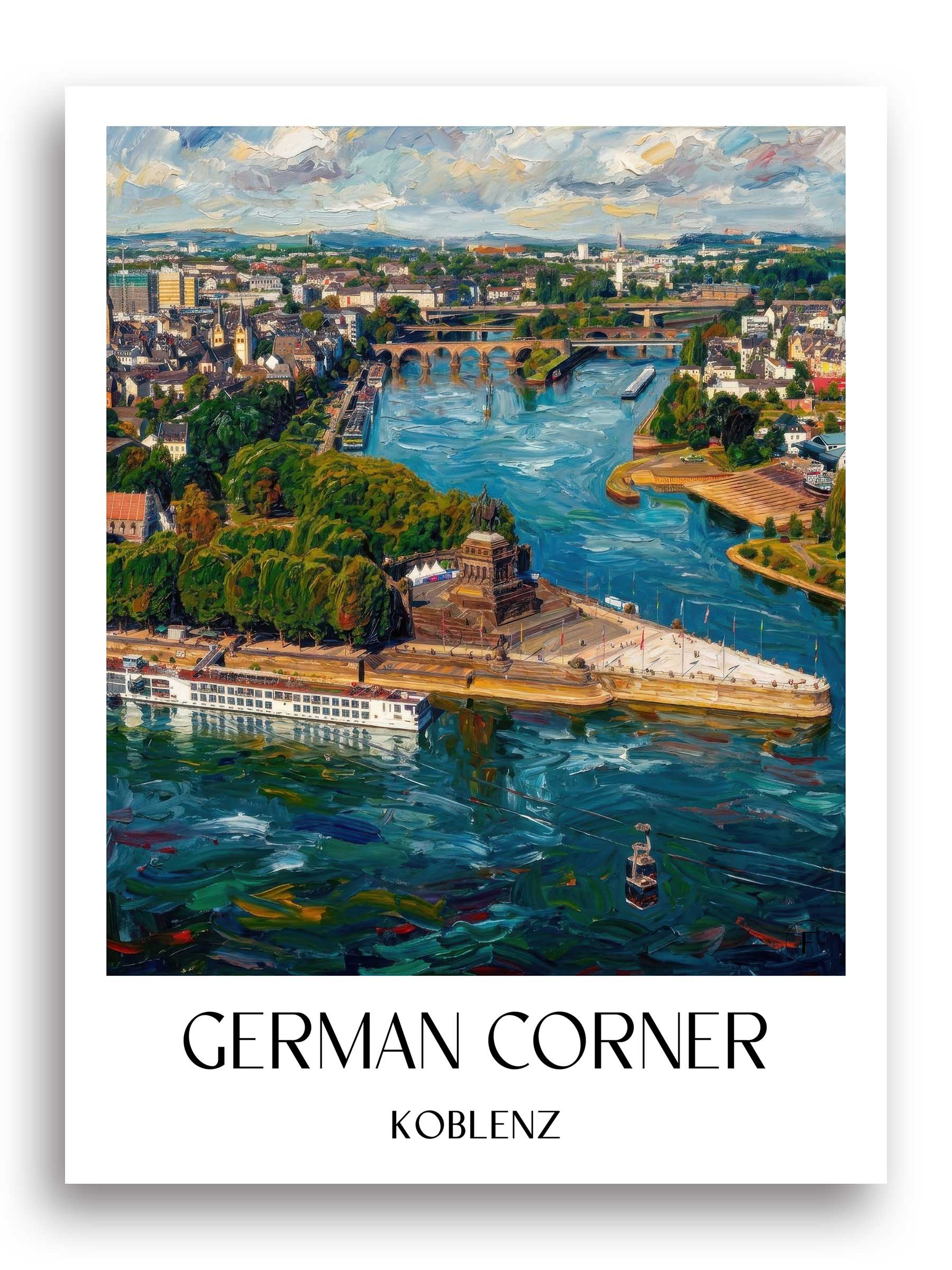 Deutsches Eck Poster - Koblenz - Deutschland Kunstdruck - Ölgemälde von A4 bis A1