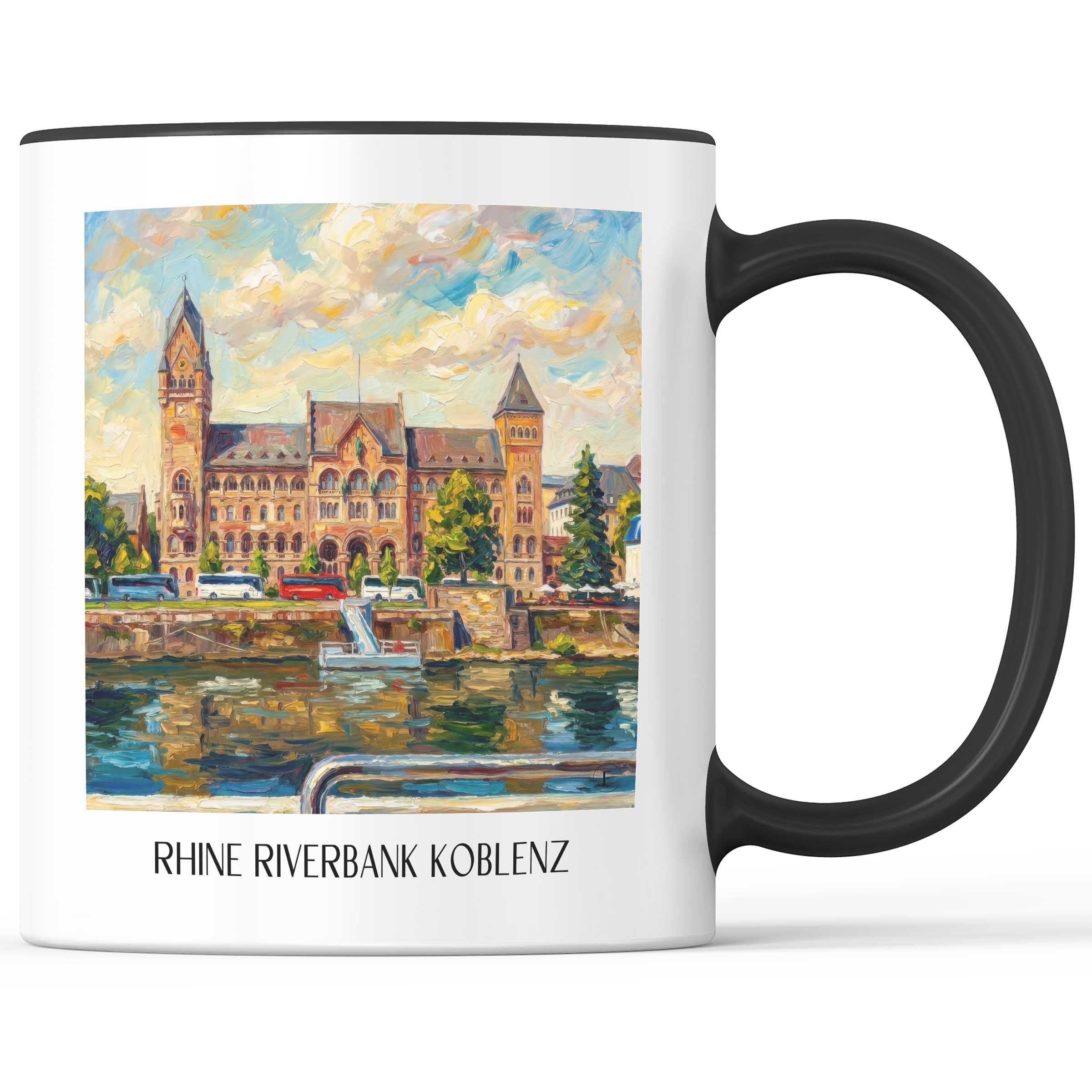 Rheinufer Kaffeebecher - Koblenz - Deutschland Becher - Kaffeetasse im Ölgemälde Stil