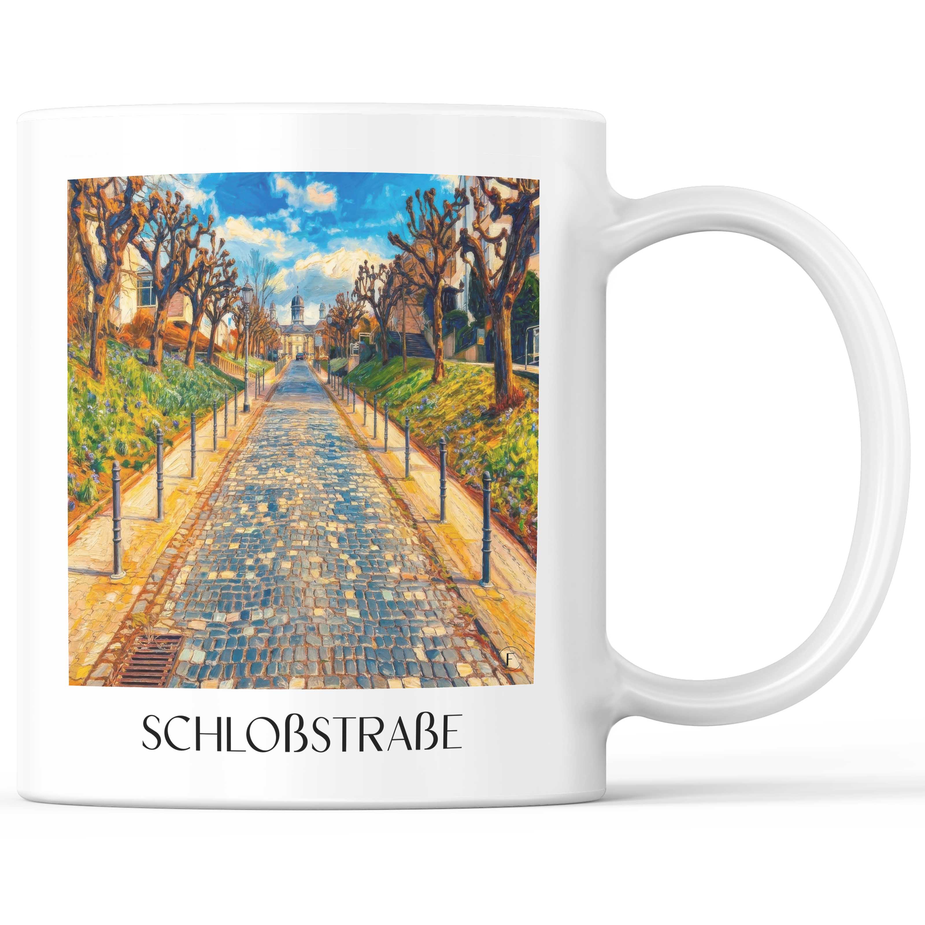 Schloßstraße Kaffeebecher - Bergisch Gladbach - Deutschland Becher - Kaffeetasse im Ölgemälde Stil