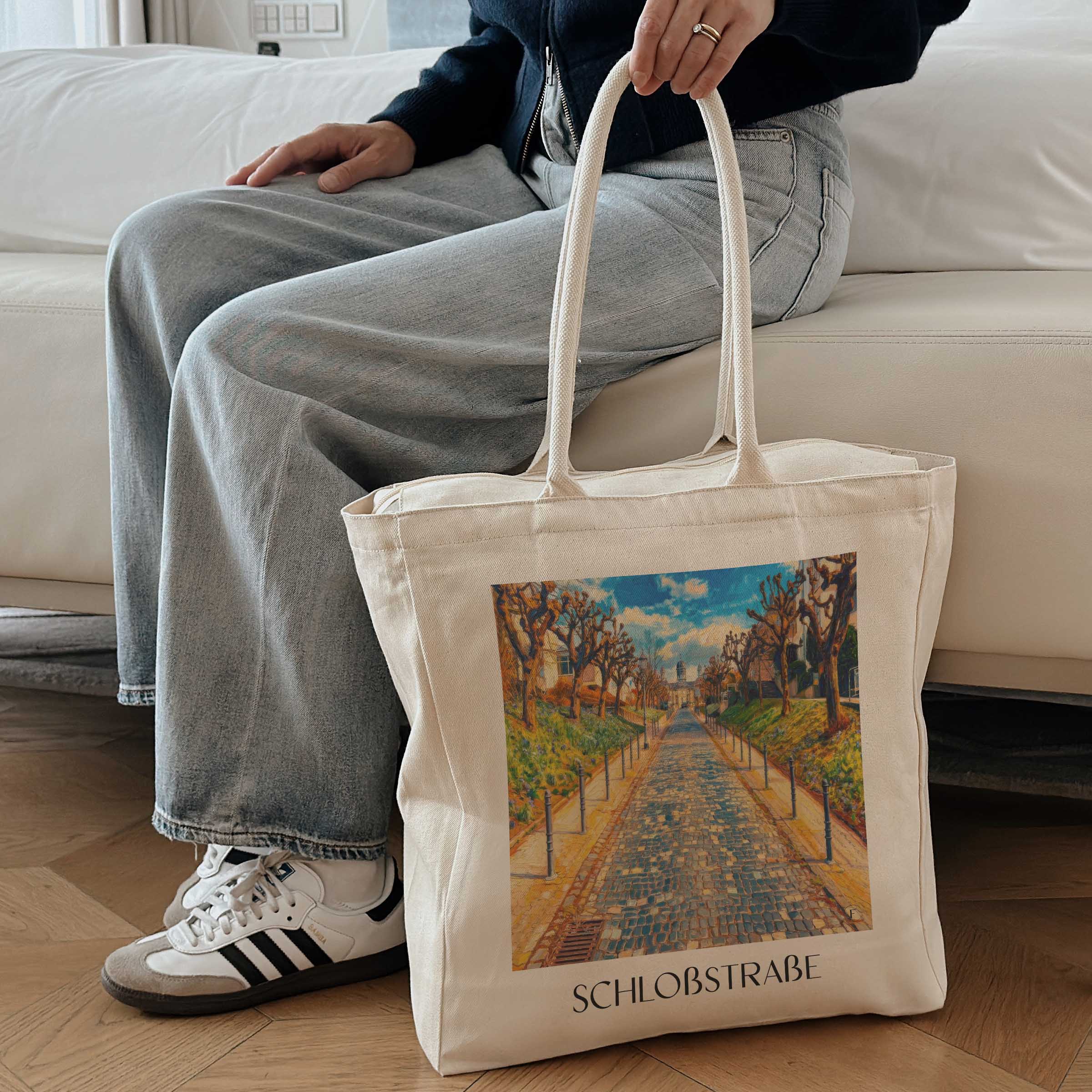 schloßstraße-bergisch-gladbach-deutschland-einkaufstasche-oil-painting-oelgemaelde