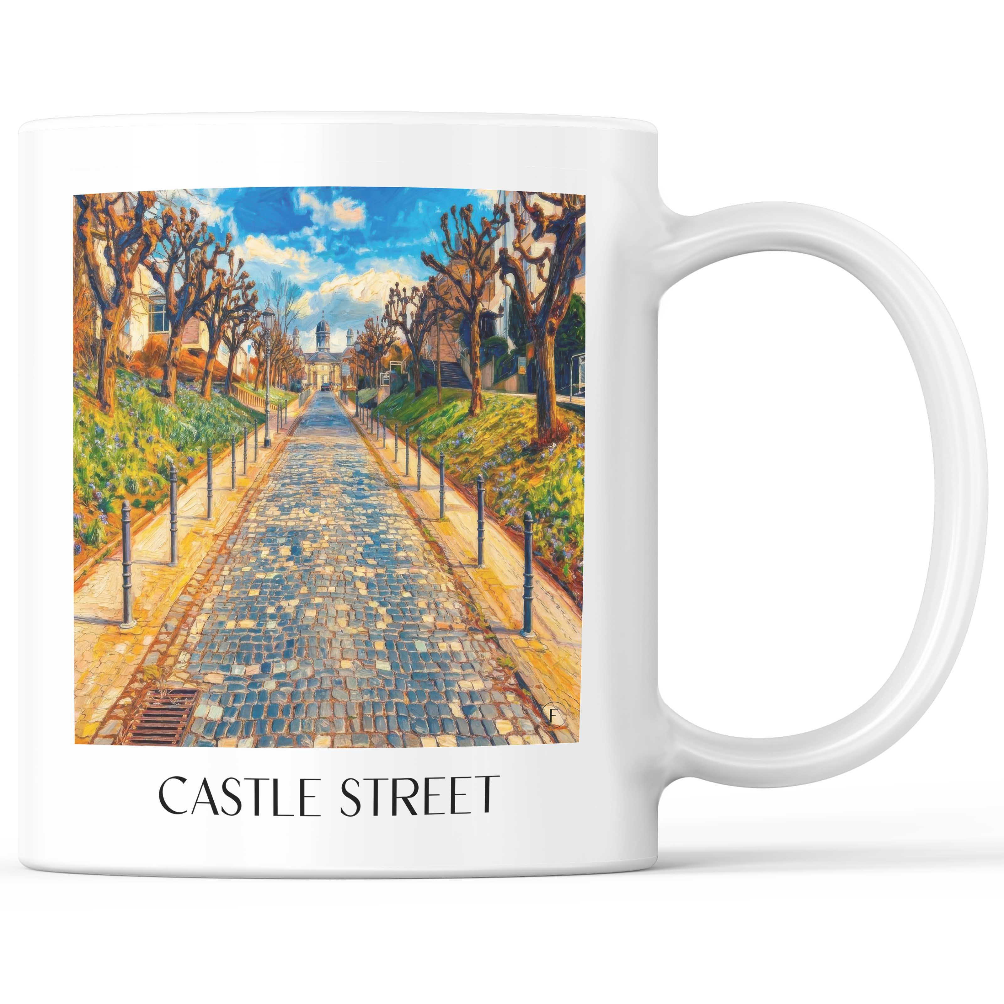Schloßstraße Kaffeebecher - Bergisch Gladbach - Deutschland Becher - Kaffeetasse im Ölgemälde Stil