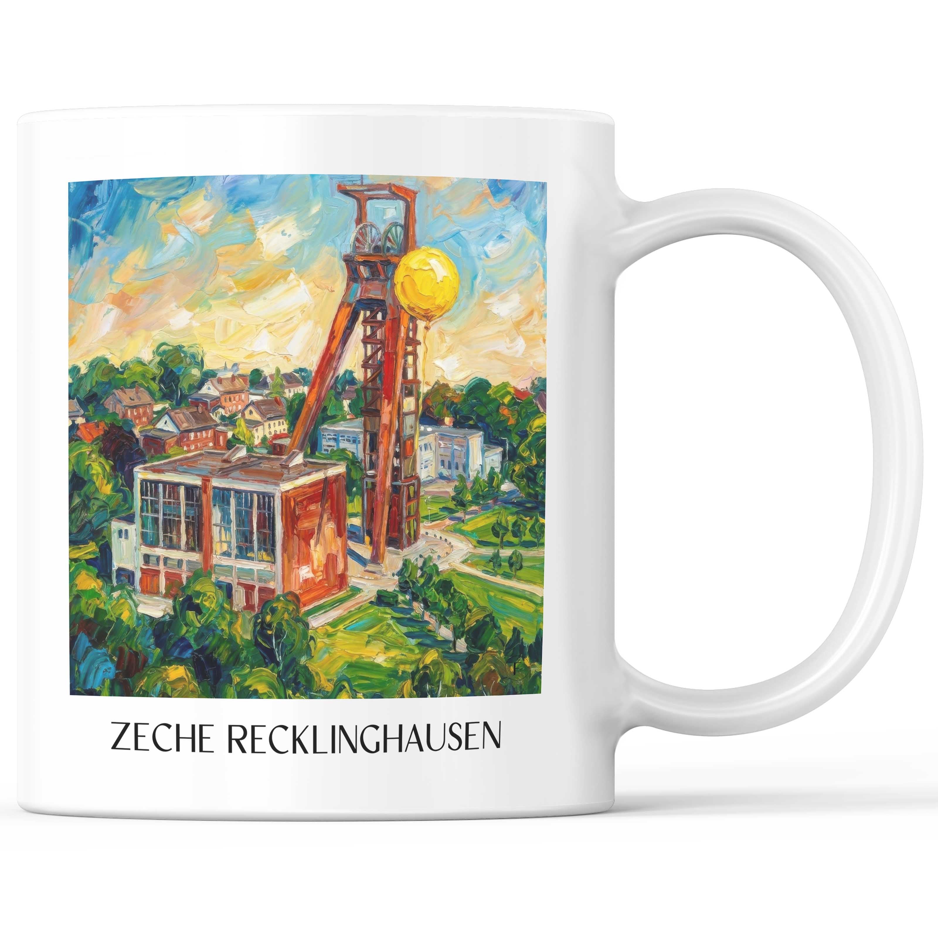 Zeche Kaffeebecher - Recklinghausen - Deutschland Becher - Kaffeetasse im Ölgemälde Stil