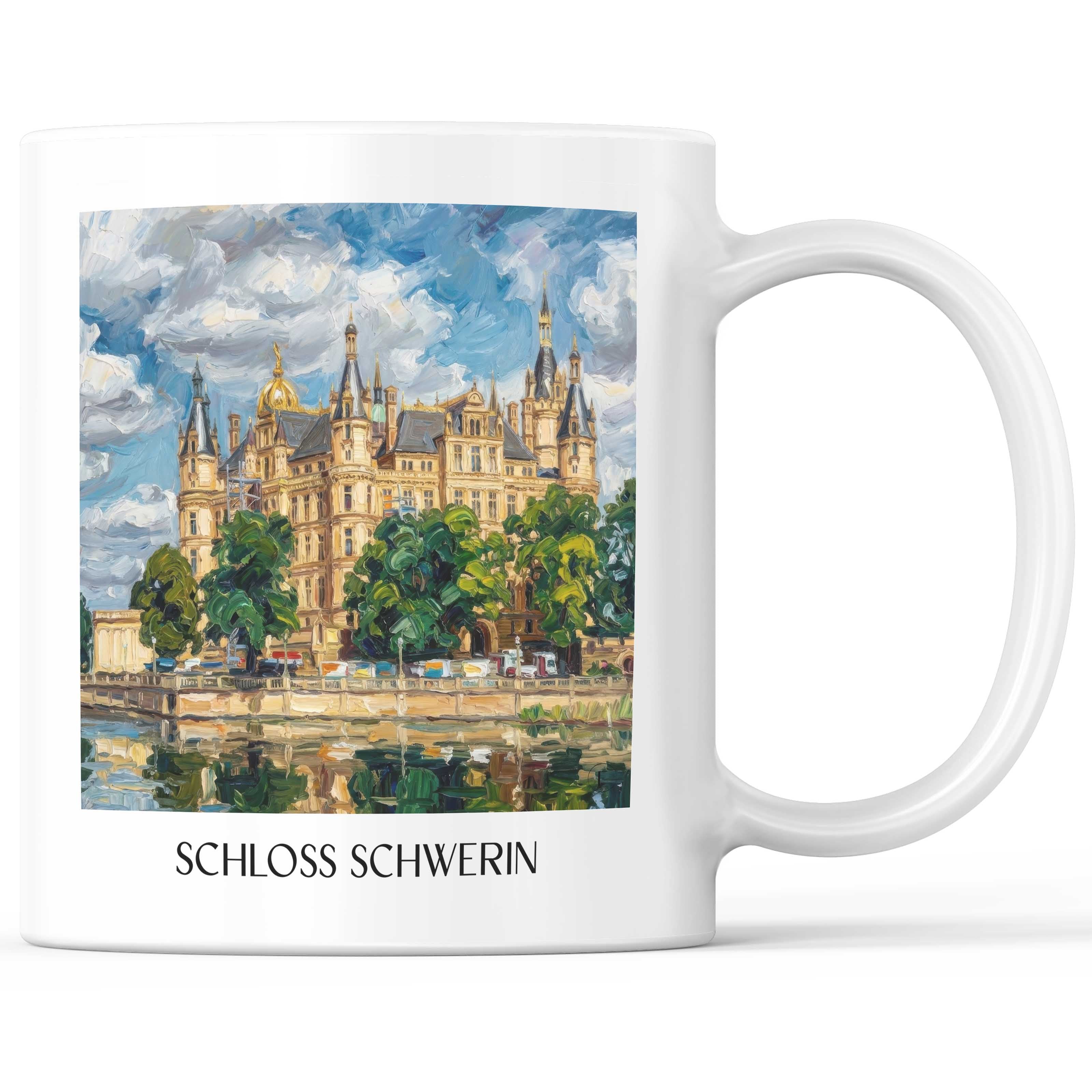 Schloss Schwerin Kaffeebecher - Mecklenburg - Deutschland Becher - Kaffeetasse im Ölgemälde Stil