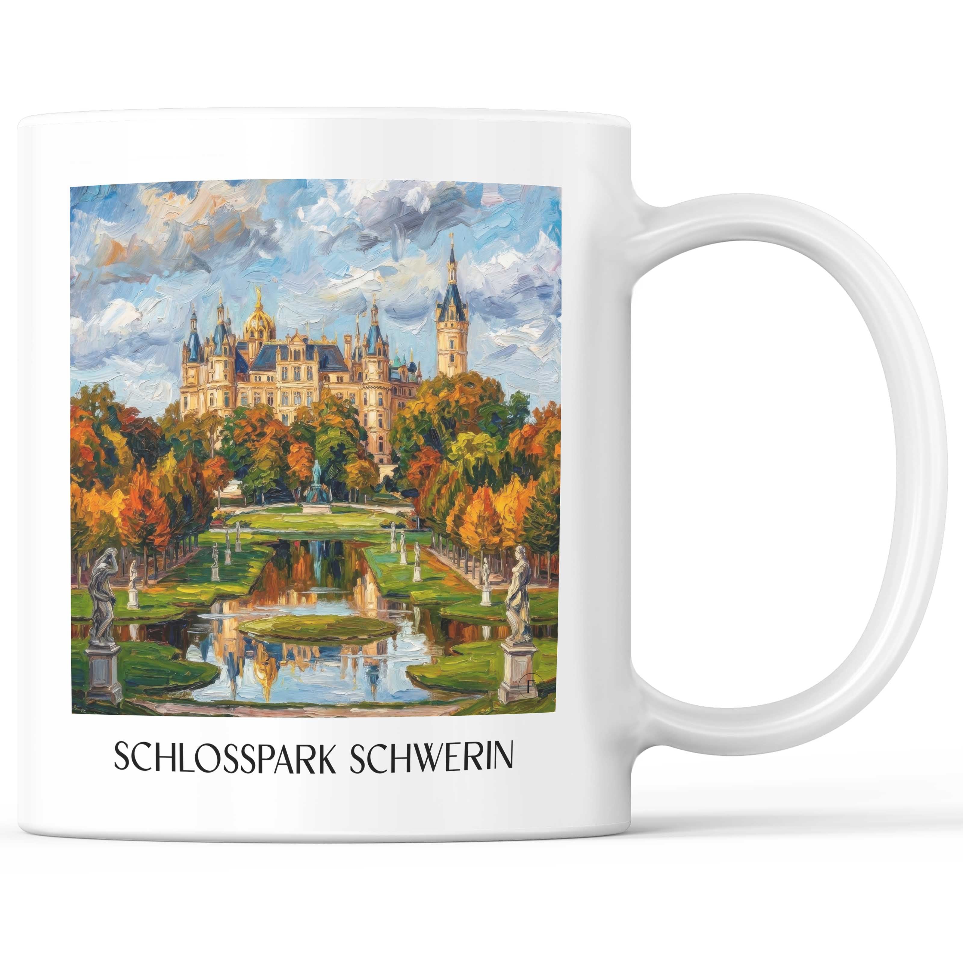 Schlosspark Kaffeebecher - Schwerin - Deutschland Becher - Kaffeetasse im Ölgemälde Stil