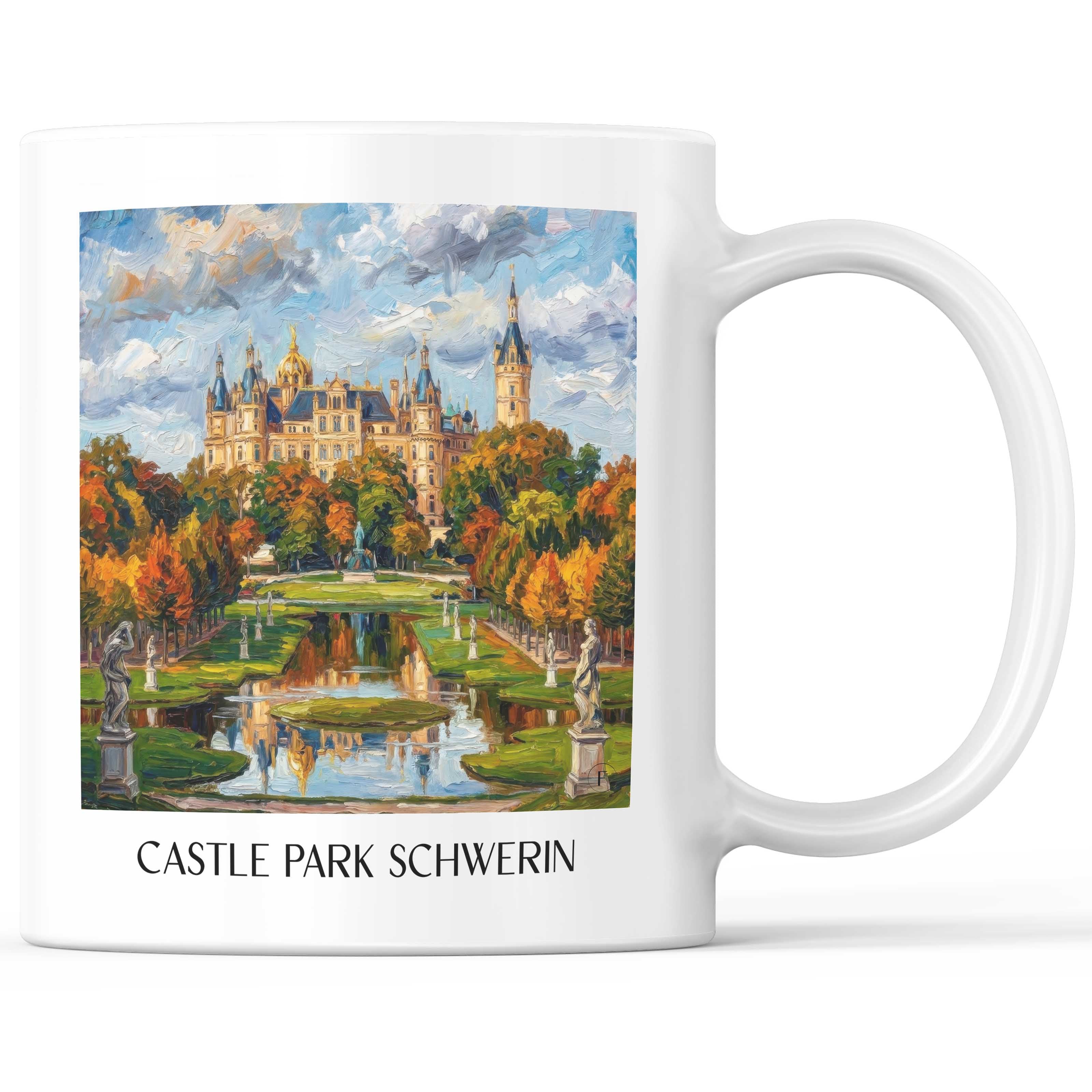 Schlosspark Kaffeebecher - Schwerin - Deutschland Becher - Kaffeetasse im Ölgemälde Stil