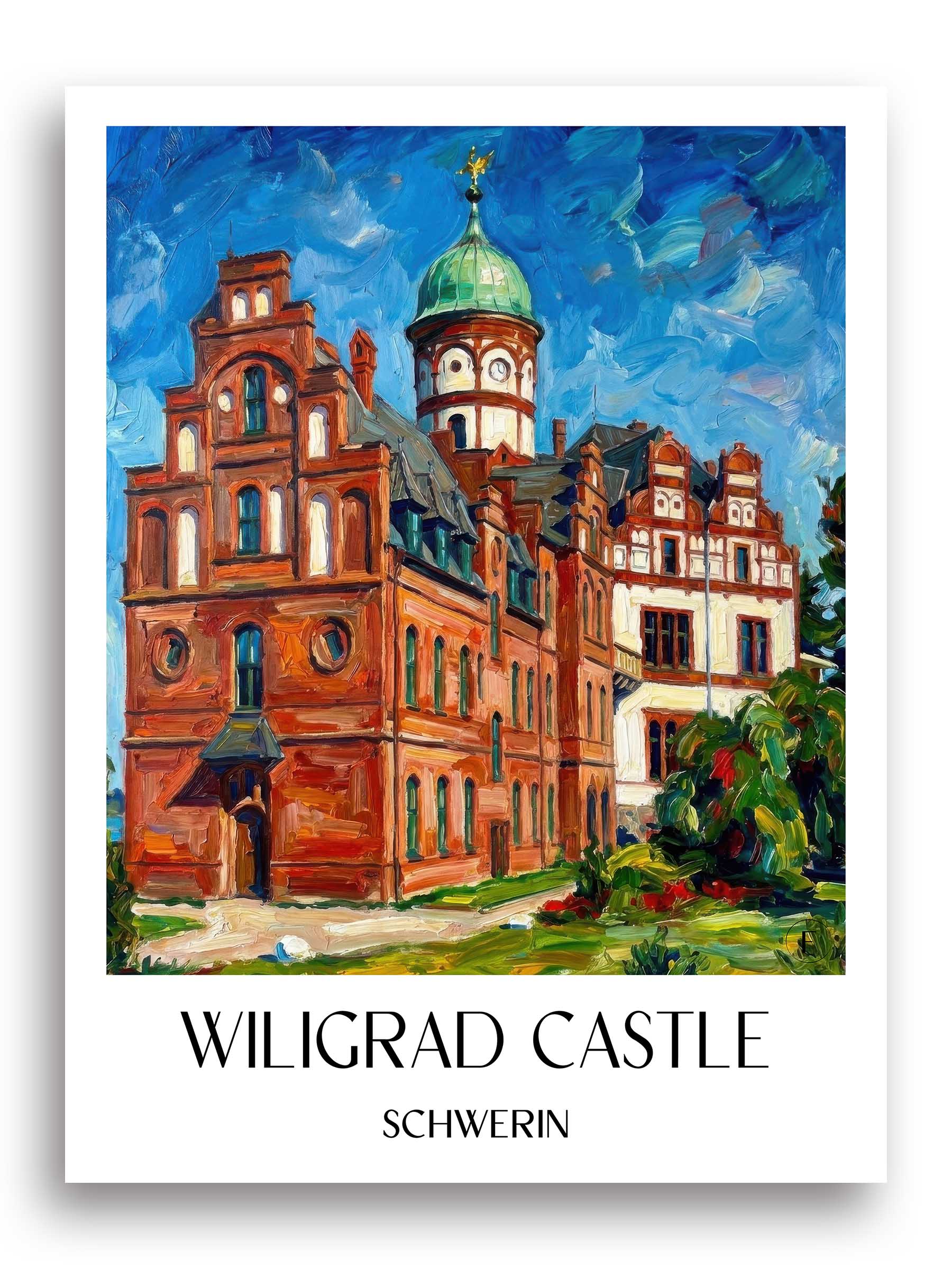 Schloss Wiligrad Poster - Schwerin - Deutschland Kunstdruck - Ölgemälde von A4 bis A1