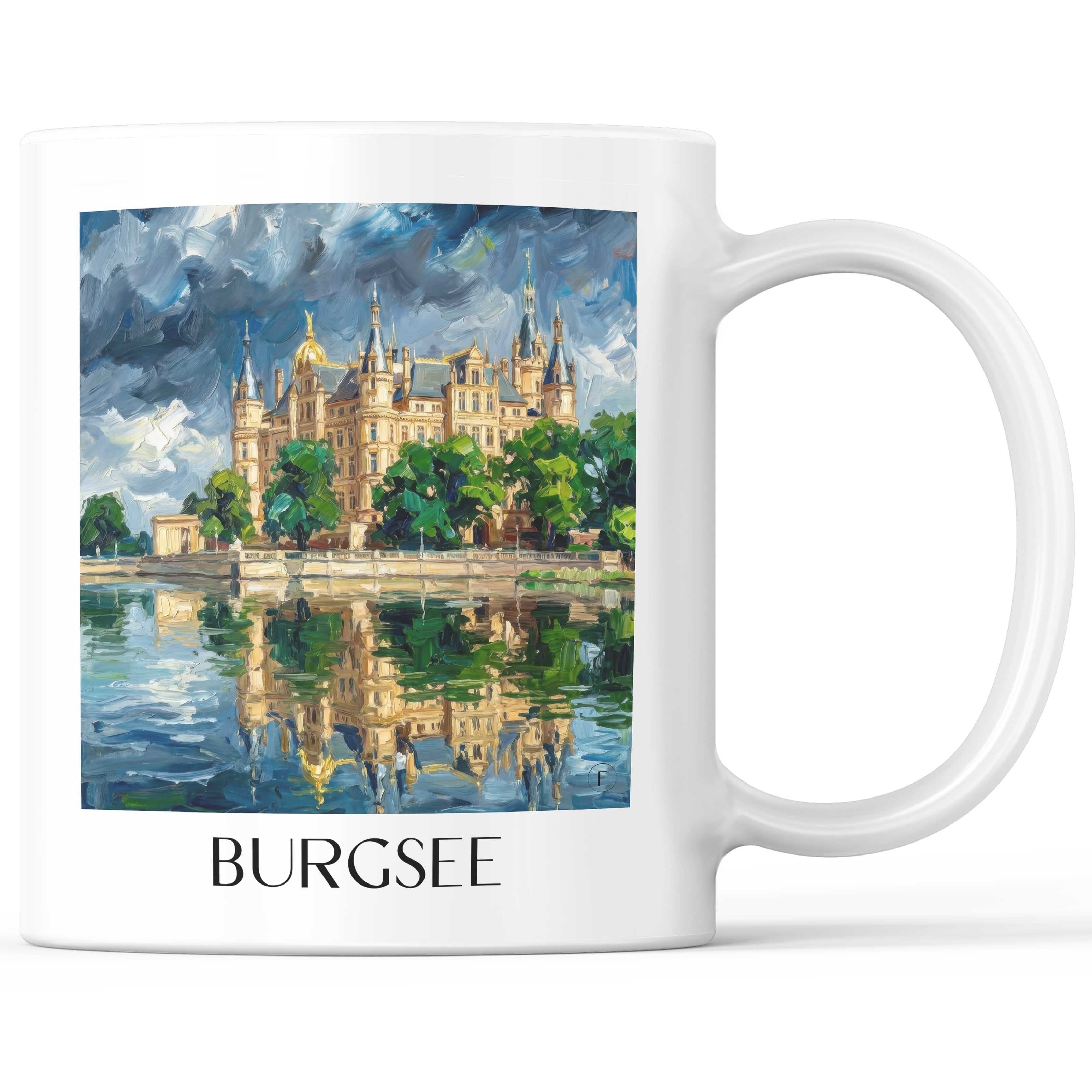 Burgsee Kaffeebecher - Schwerin - Deutschland Becher - Kaffeetasse im Ölgemälde Stil