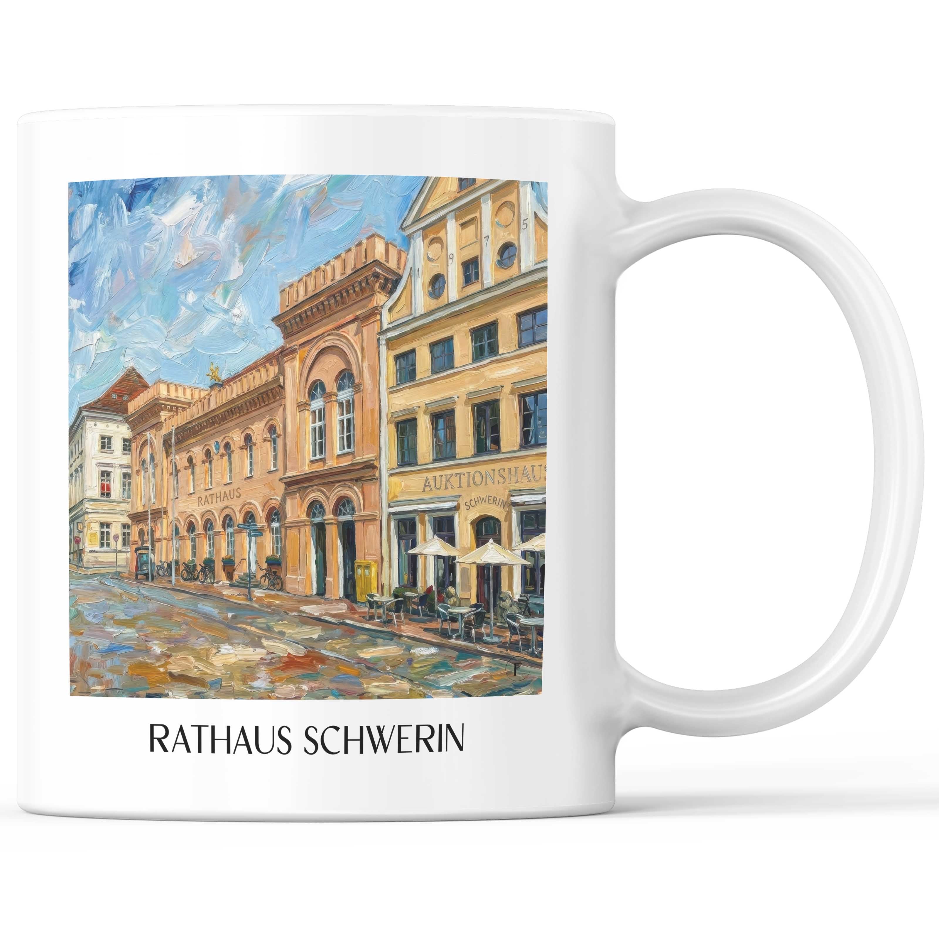 Rathaus Kaffeebecher - Schwerin - Deutschland Becher - Kaffeetasse im Ölgemälde Stil
