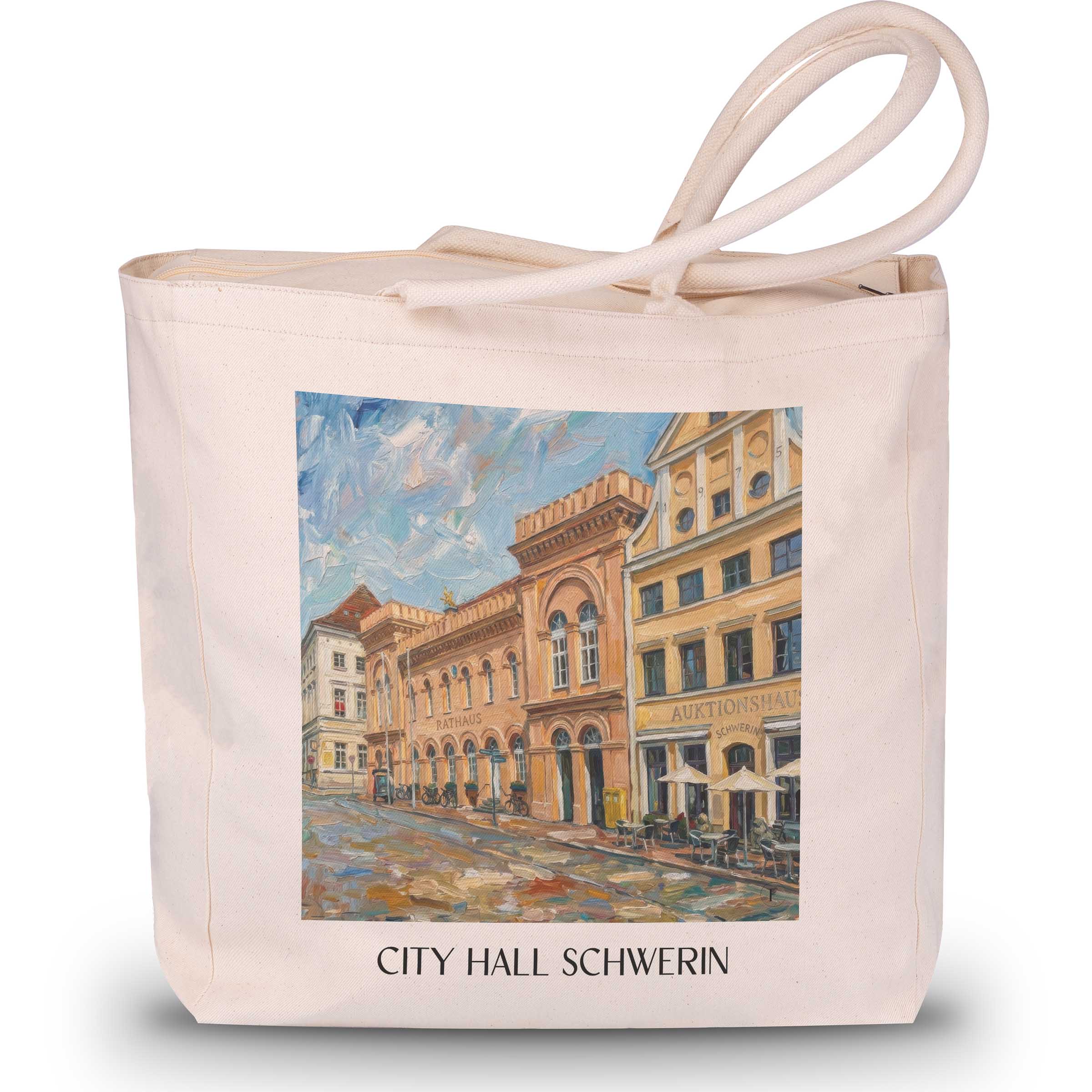 Rathaus Shopping Tasche - Schwerin - Deutschland Tote Bag - Einkaufstasche im ĂlgemĂ€lde Stil