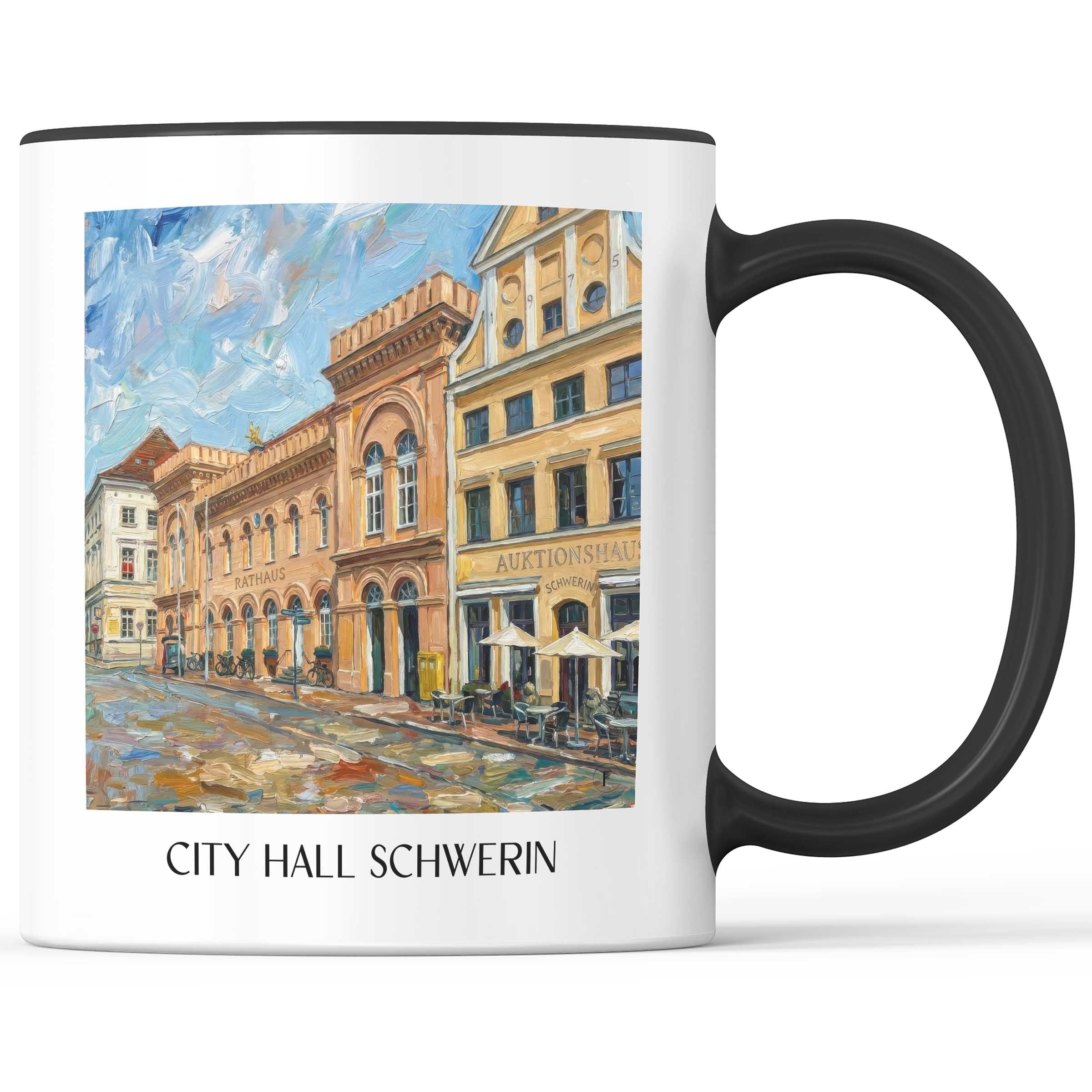 Rathaus Kaffeebecher - Schwerin - Deutschland Becher - Kaffeetasse im Ölgemälde Stil