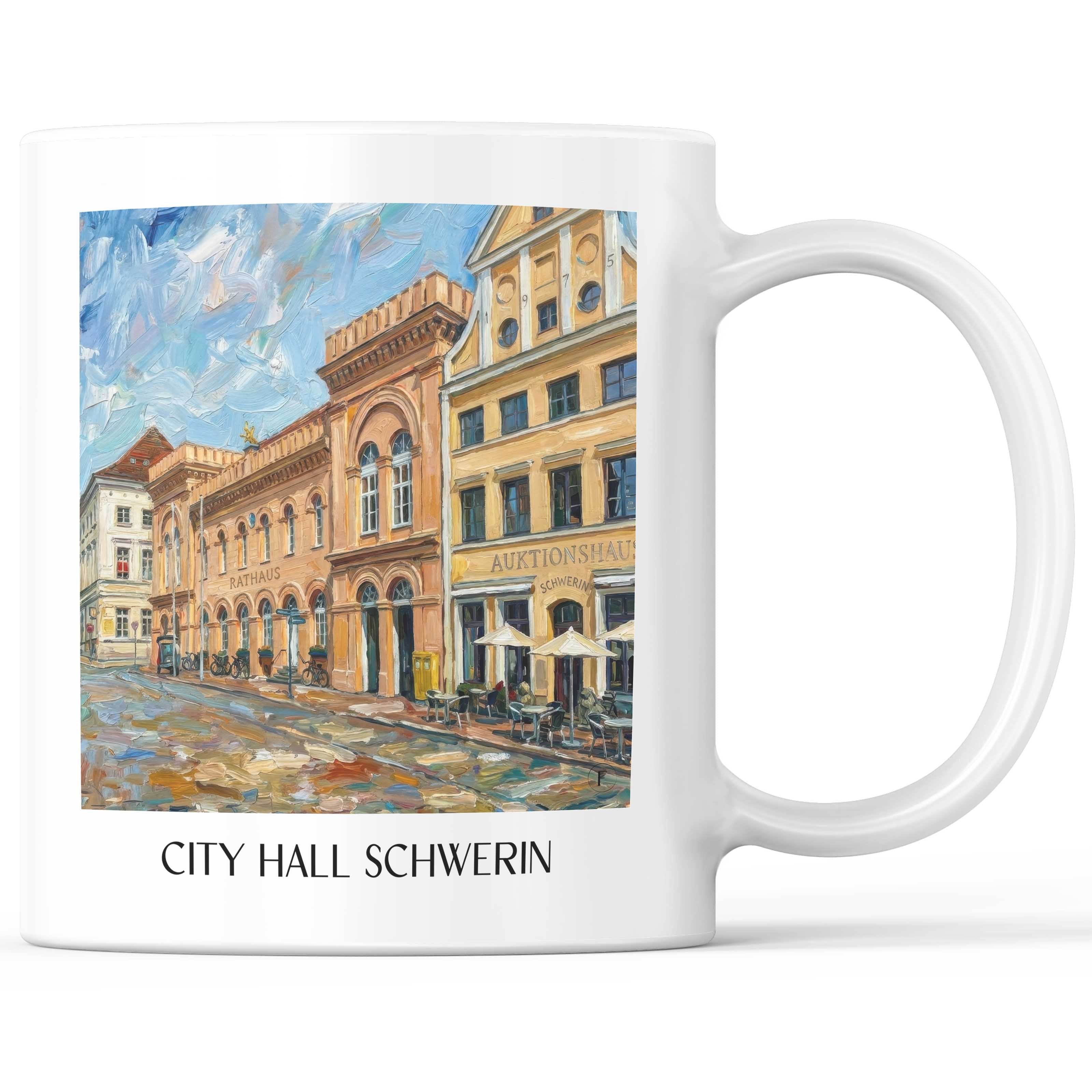 Rathaus Kaffeebecher - Schwerin - Deutschland Becher - Kaffeetasse im Ölgemälde Stil