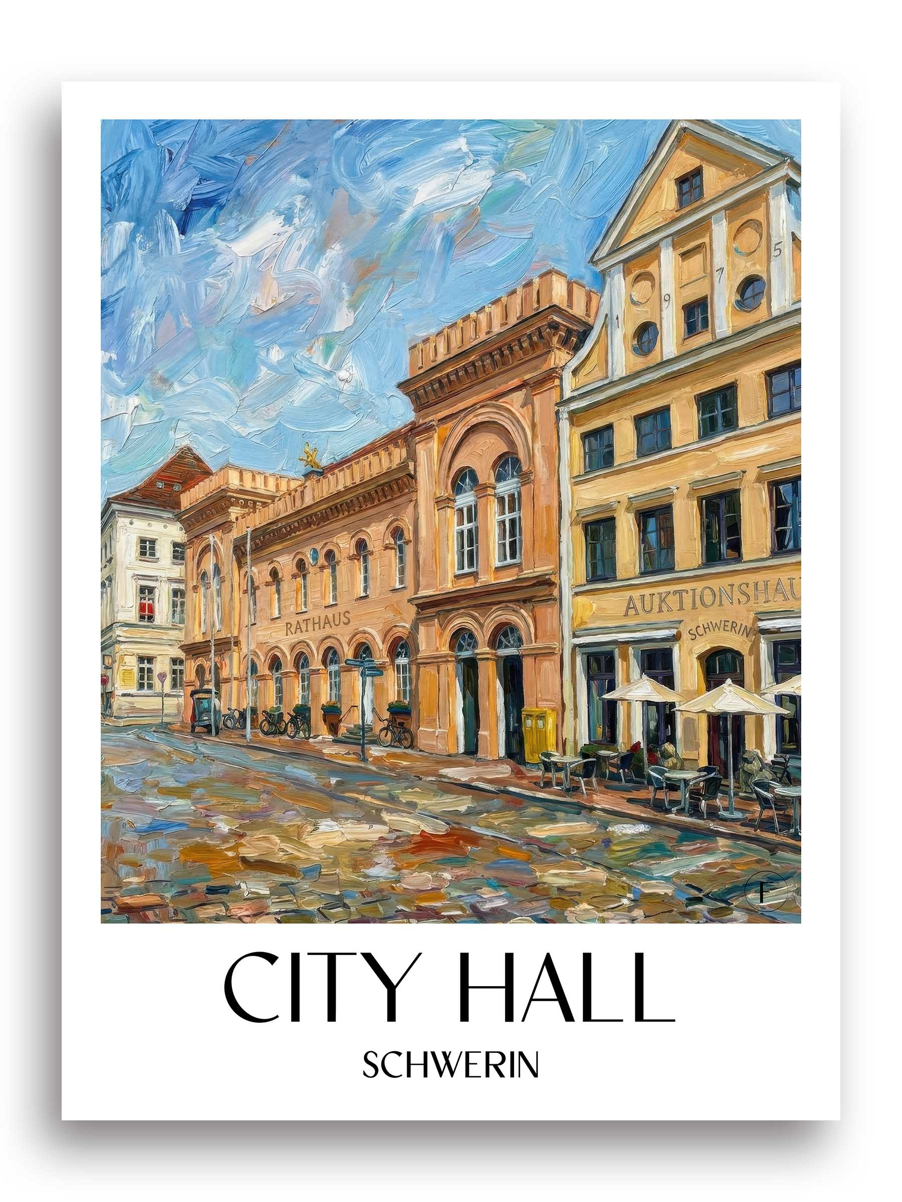 Rathaus Poster - Schwerin - Deutschland Kunstdruck - Ölgemälde von A4 bis A1