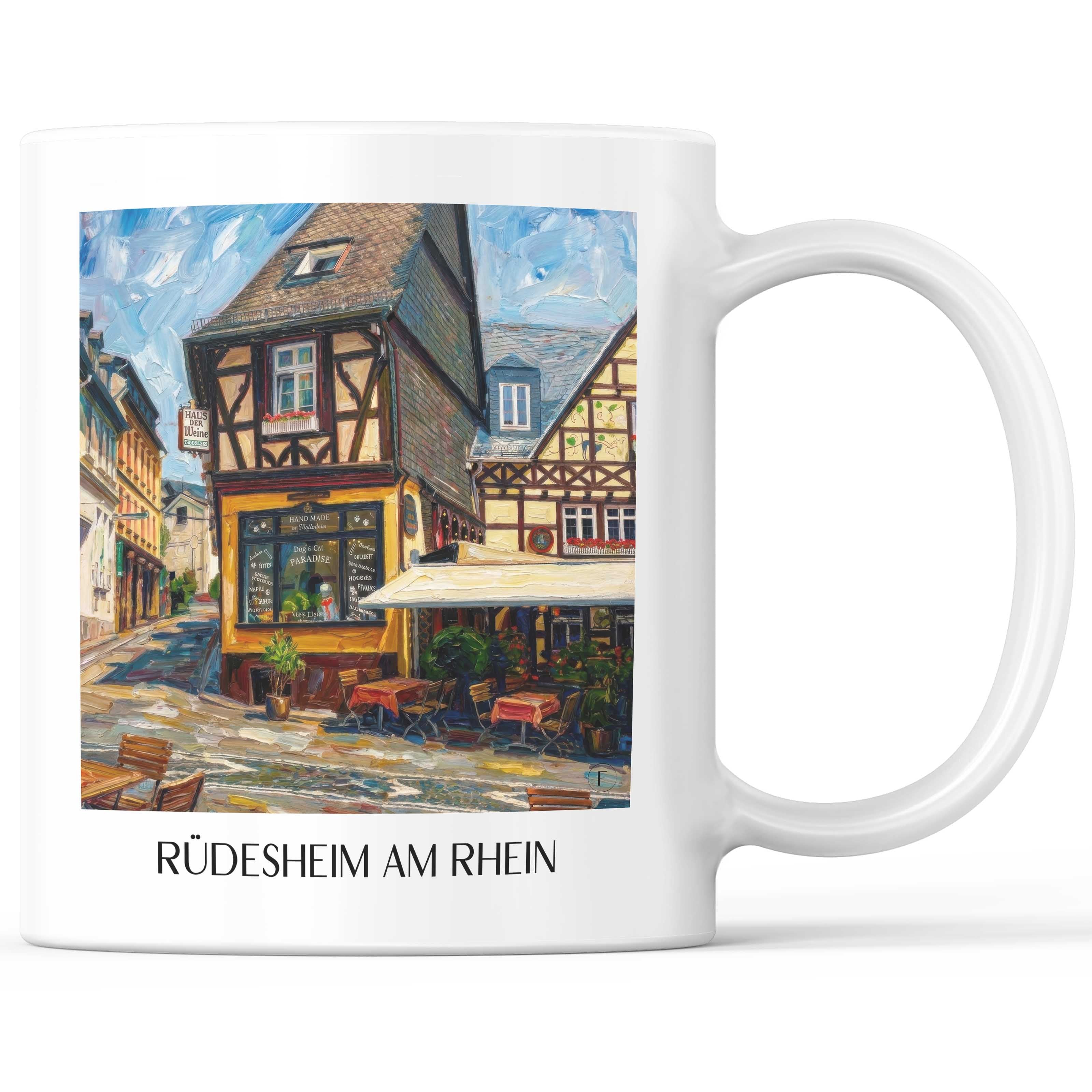 Rüdesheim am Rhein Kaffeebecher - Rheingau - Deutschland Becher - Kaffeetasse im Ölgemälde Stil