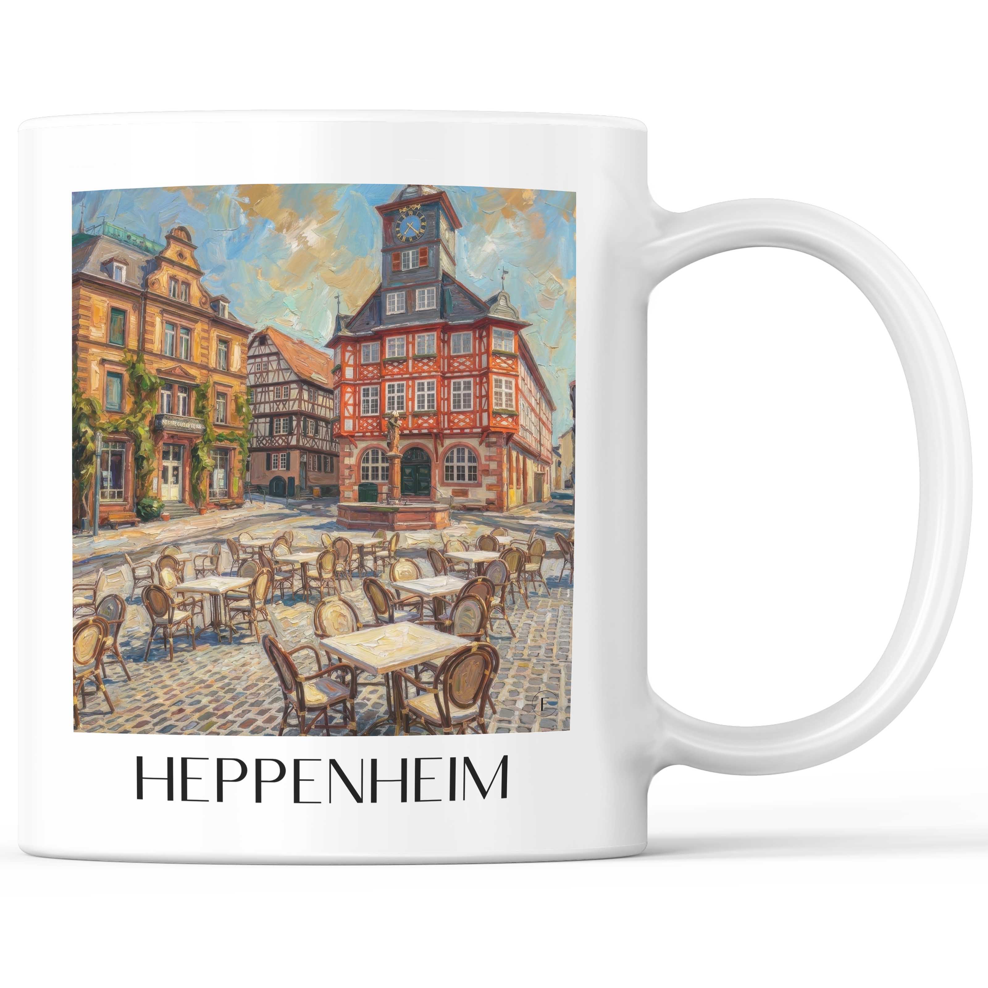 Heppenheim Kaffeebecher - Hessen - Deutschland Becher - Kaffeetasse im Ölgemälde Stil