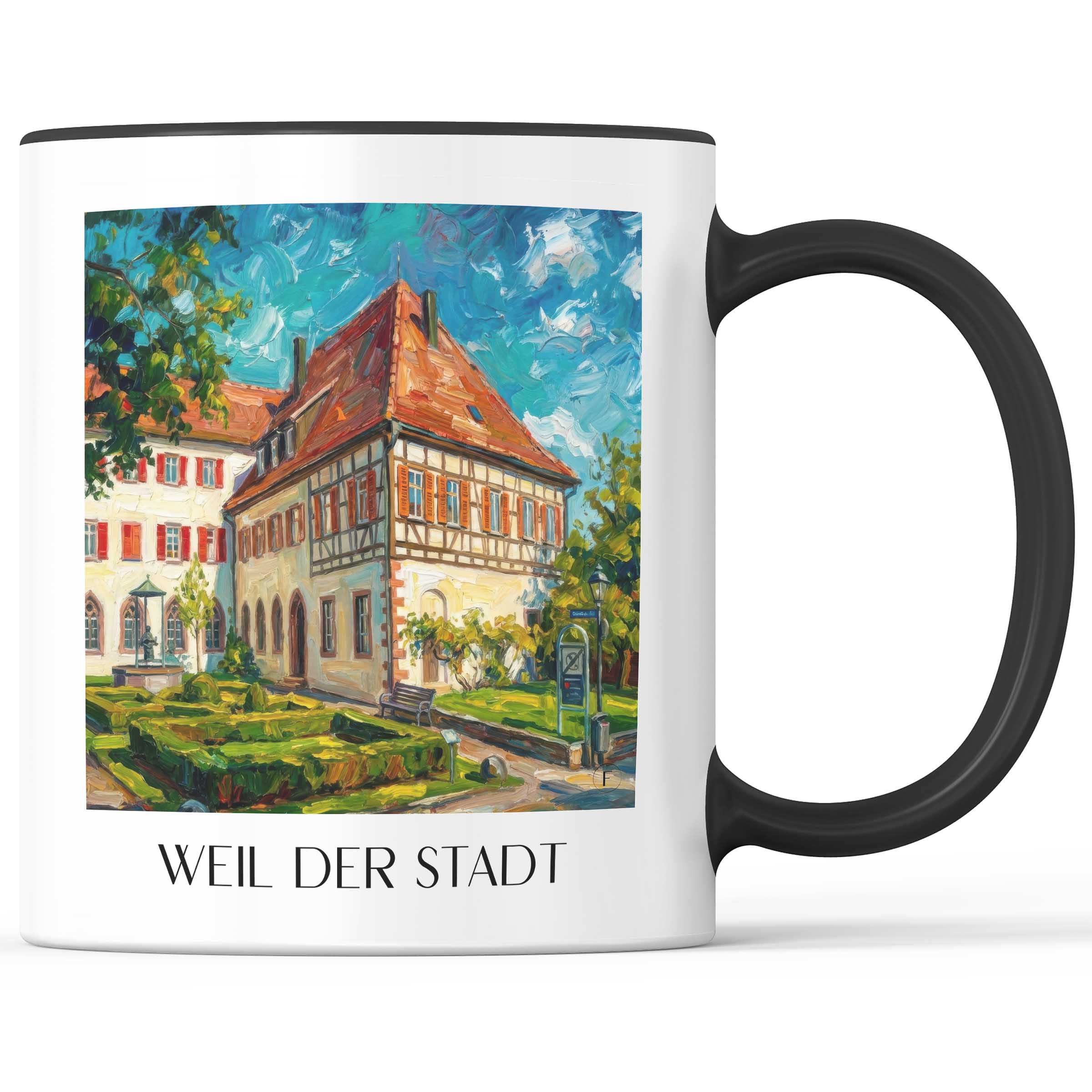 Weil der Stadt Kaffeebecher - Württemberg - Deutschland Becher - Kaffeetasse im Ölgemälde Stil