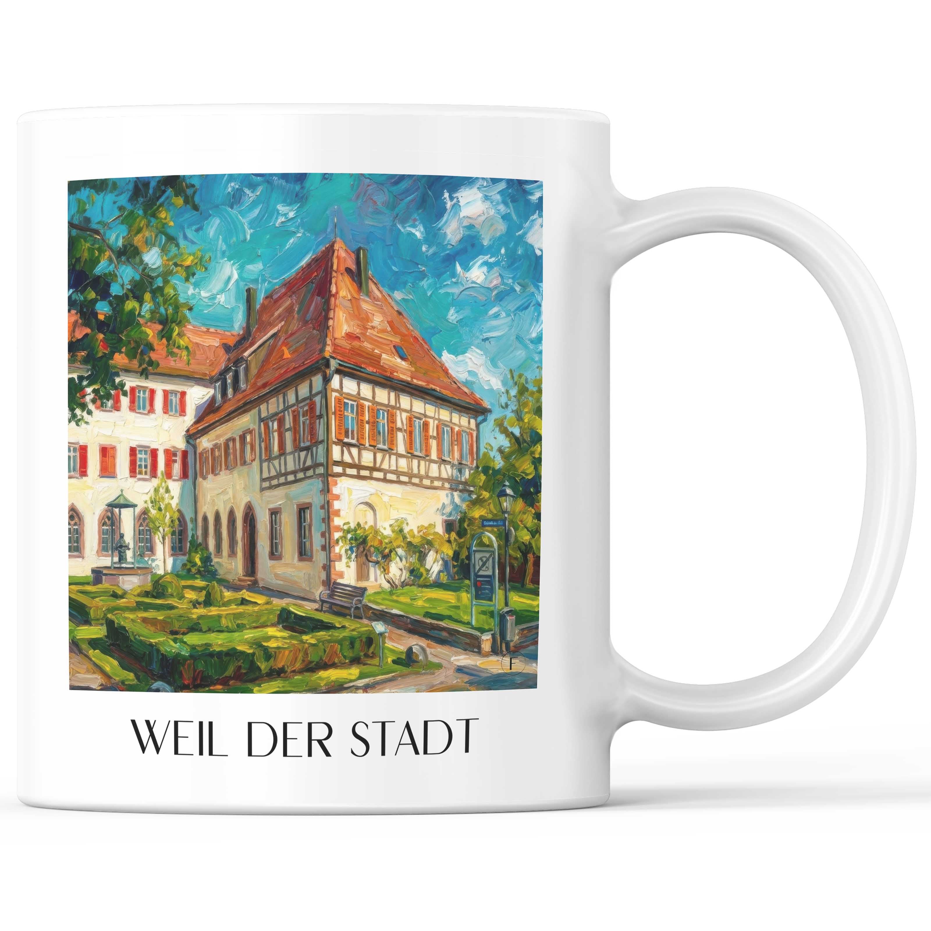 Weil der Stadt Kaffeebecher - Württemberg - Deutschland Becher - Kaffeetasse im Ölgemälde Stil