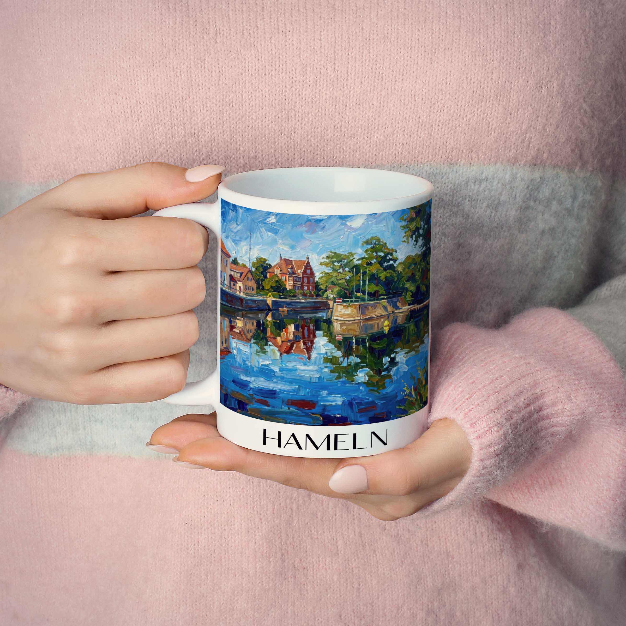 hameln-niedersachsen-deutschland-kaffeebecher-oil-painting-oelgemaelde