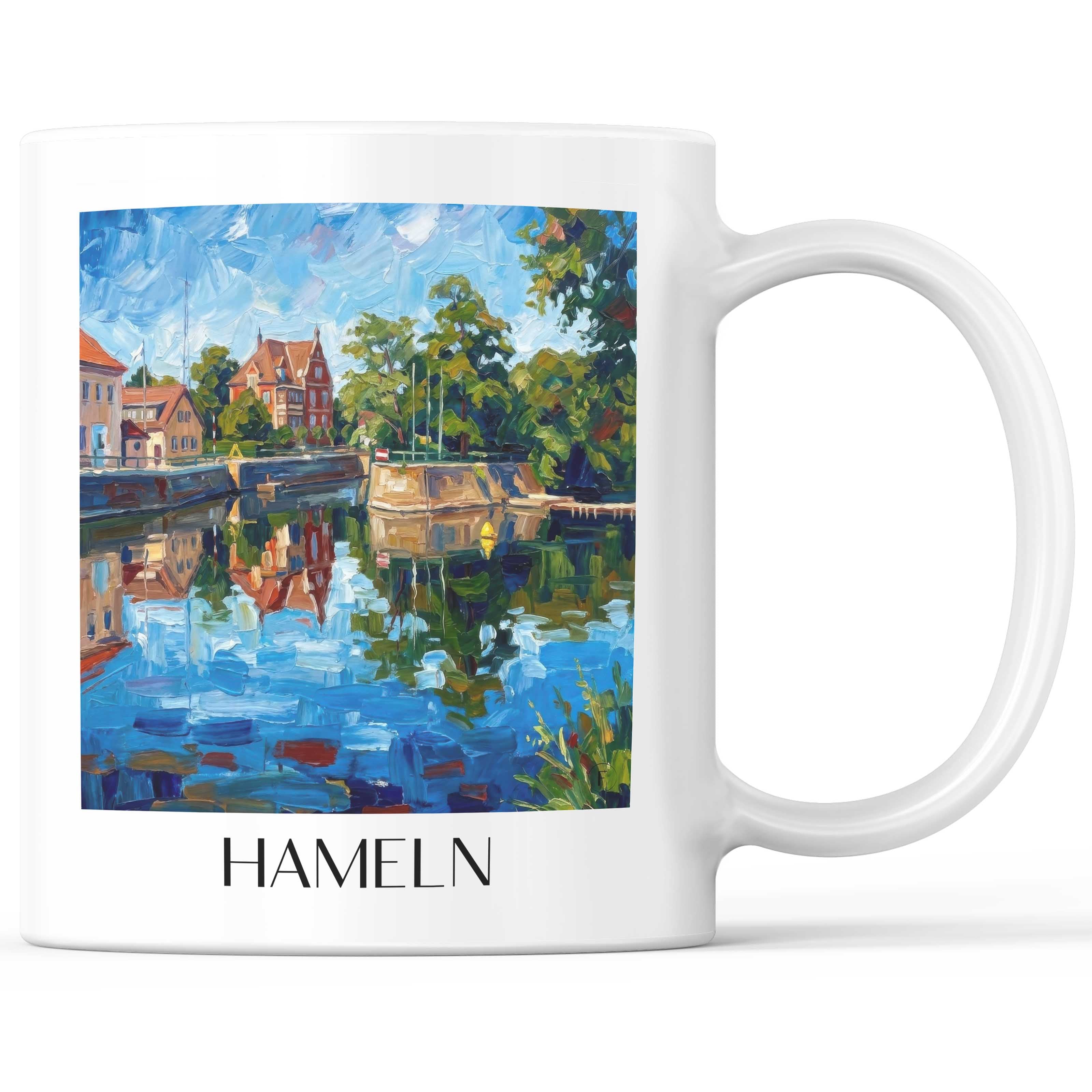 Hameln Kaffeebecher - Niedersachsen - Deutschland Becher - Kaffeetasse im Ölgemälde Stil