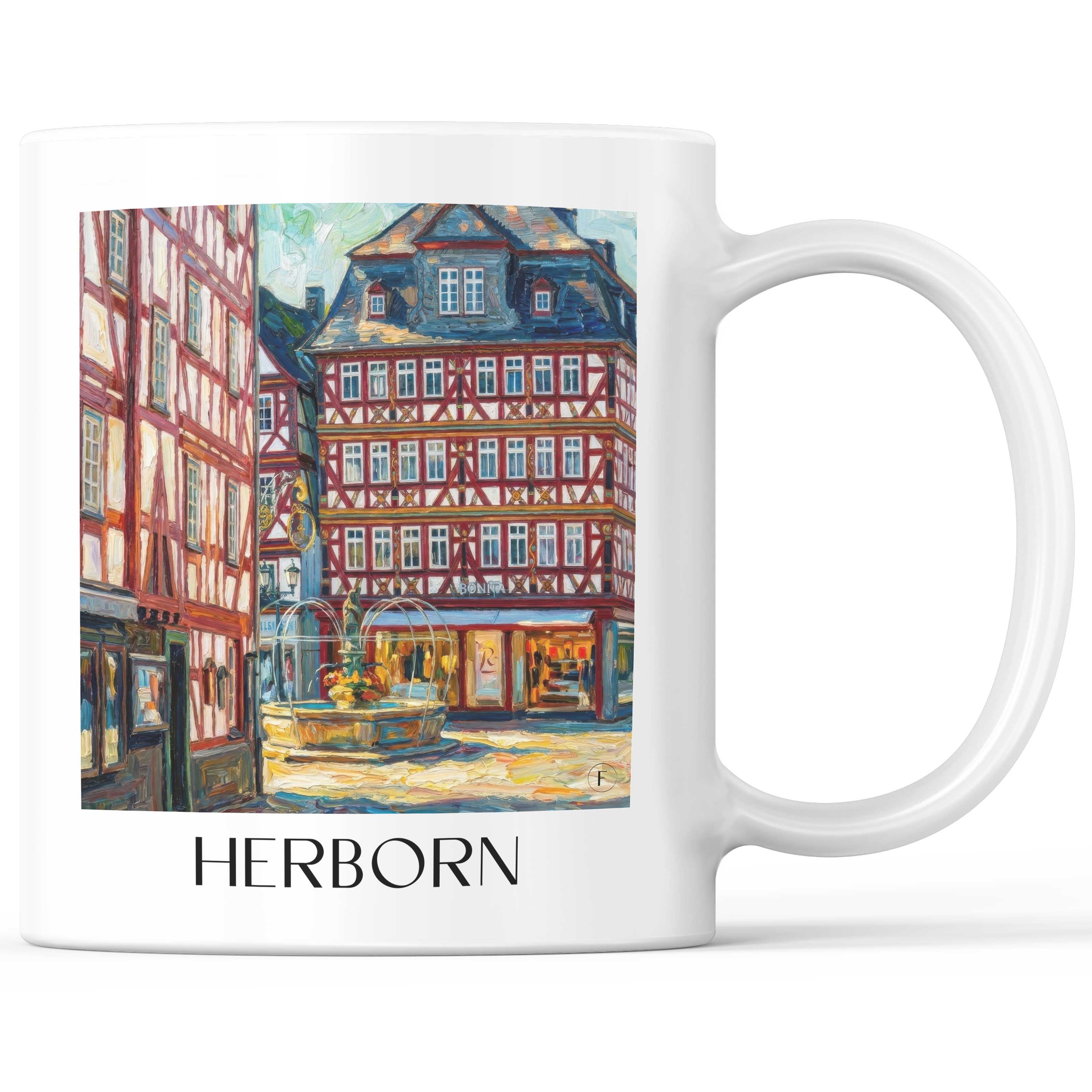 Herborn Kaffeebecher - Westerwald - Deutschland Becher - Kaffeetasse im Ölgemälde Stil