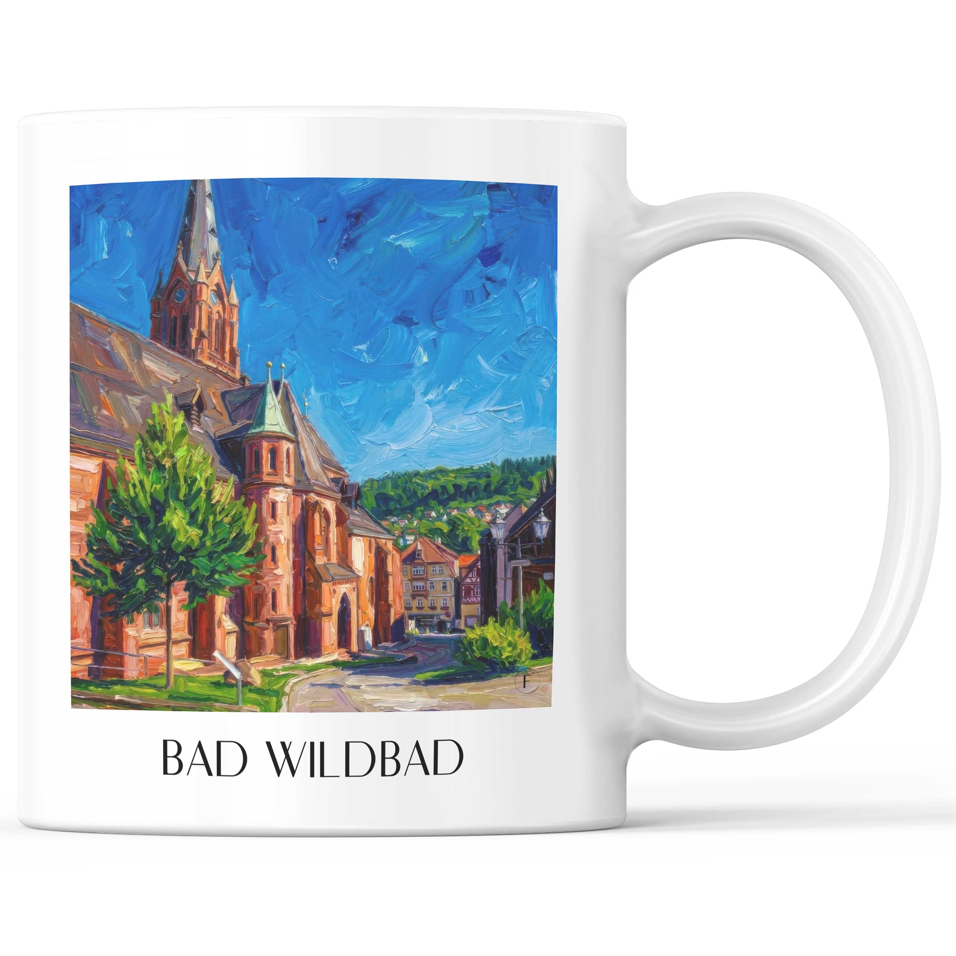 Bad Wildbad Kaffeebecher - Schwarzwald - Deutschland Becher - Kaffeetasse im Ölgemälde Stil