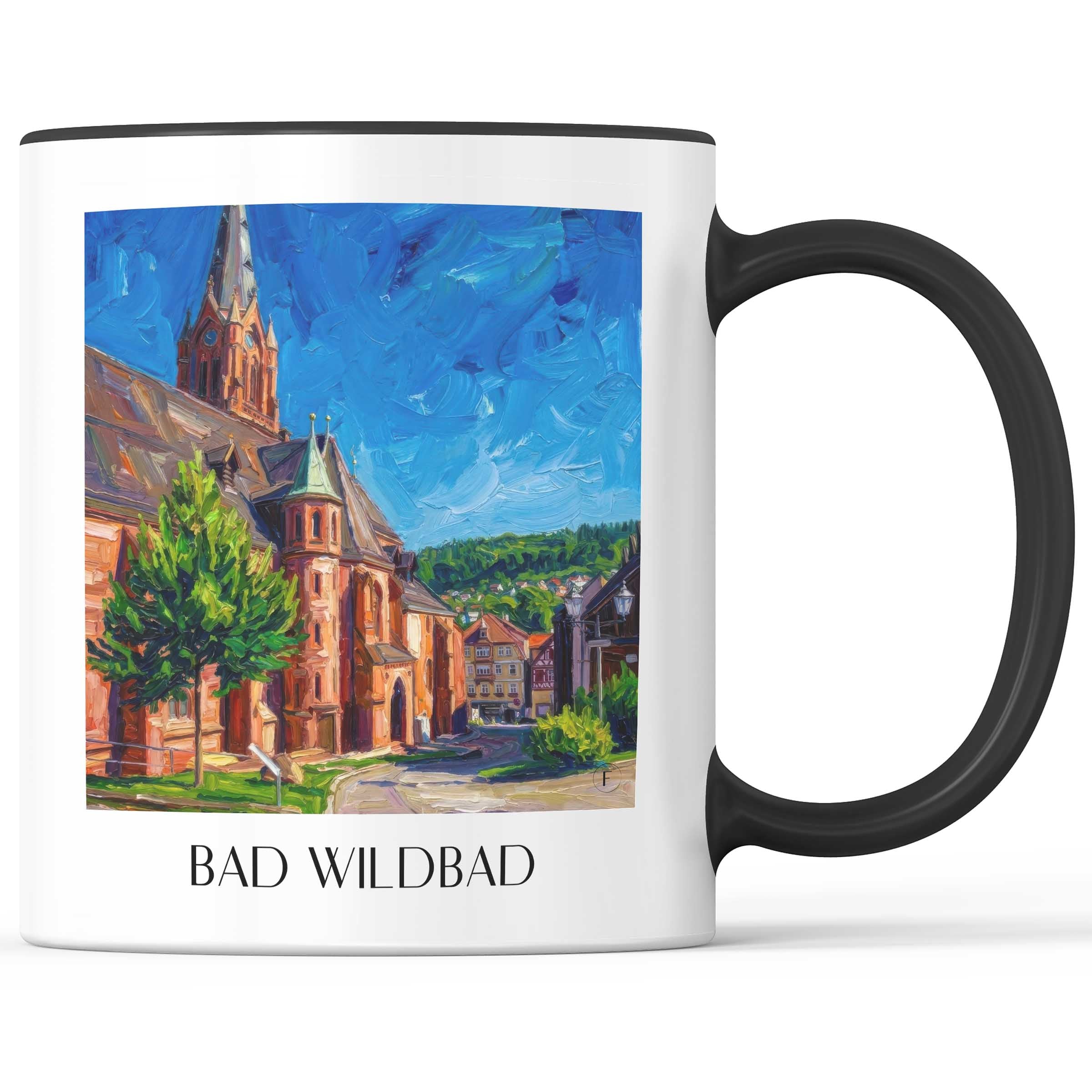 Bad Wildbad Kaffeebecher - Schwarzwald - Deutschland Becher - Kaffeetasse im Ölgemälde Stil