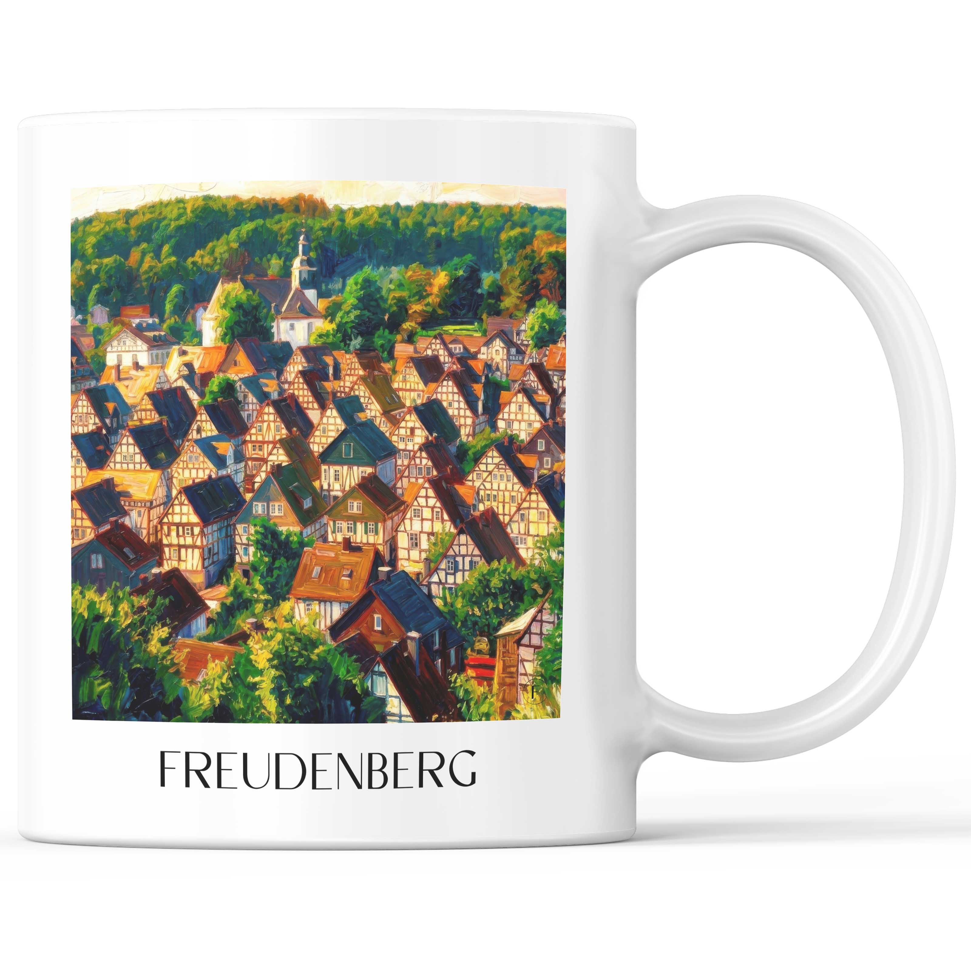 Freudenberg Kaffeebecher - Siegerland - Deutschland Becher - Kaffeetasse im Ölgemälde Stil